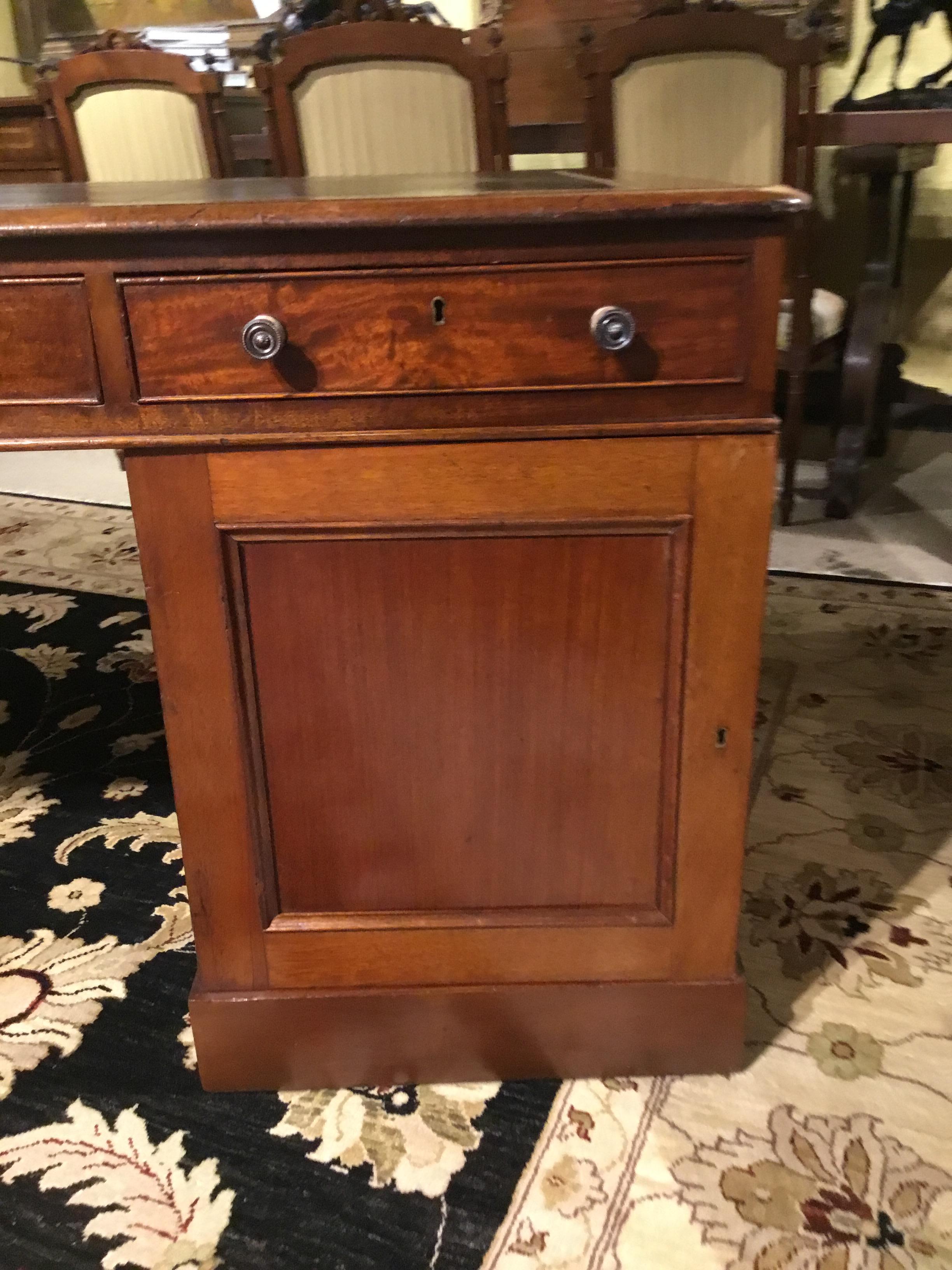 19th Century English Partners Desk circa 1860, Walnut with Black Leather Top