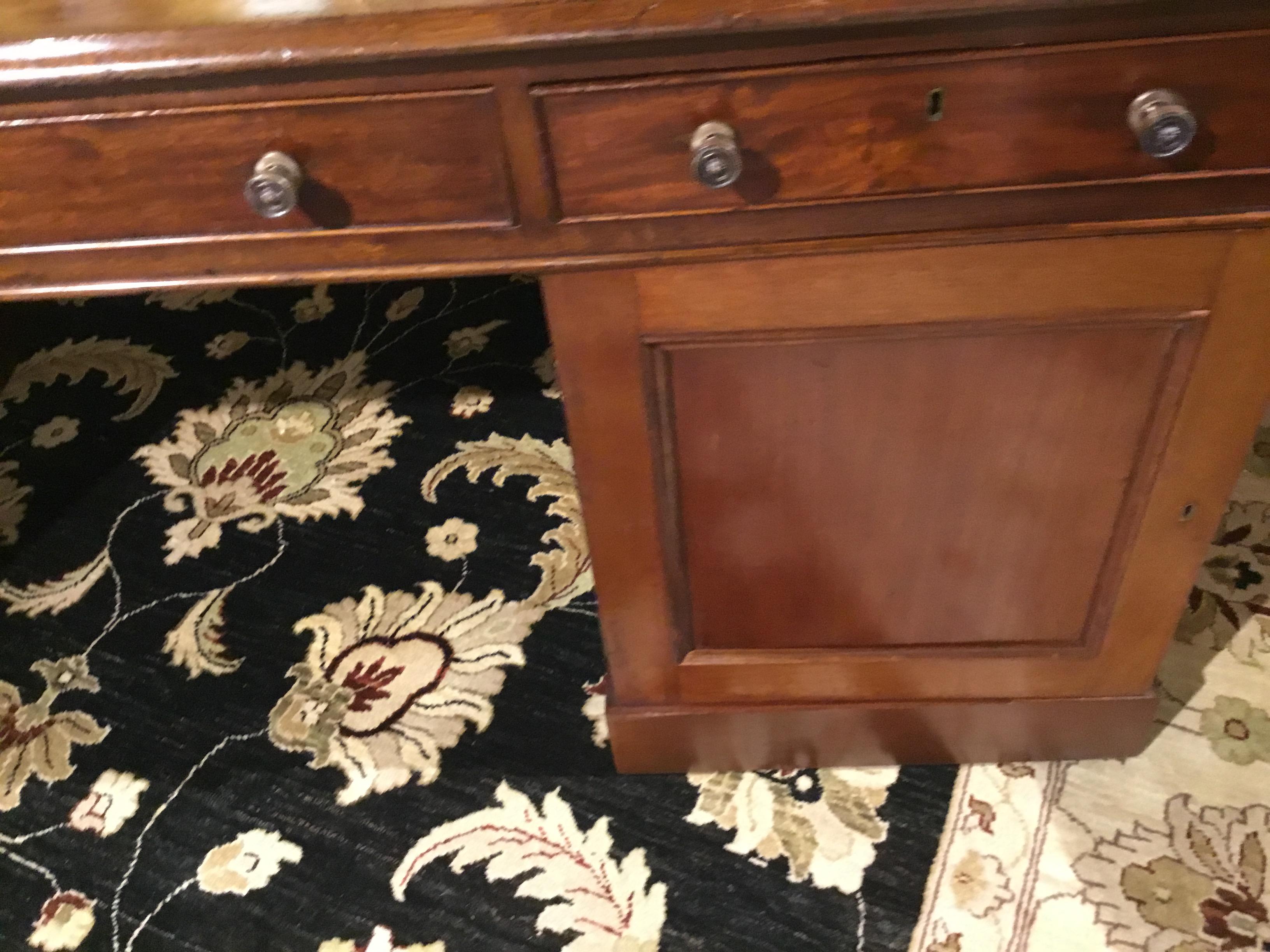 English Partners Desk circa 1860, Walnut with Black Leather Top 2