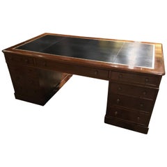 English Partners Desk circa 1860, Walnut with Black Leather Top
