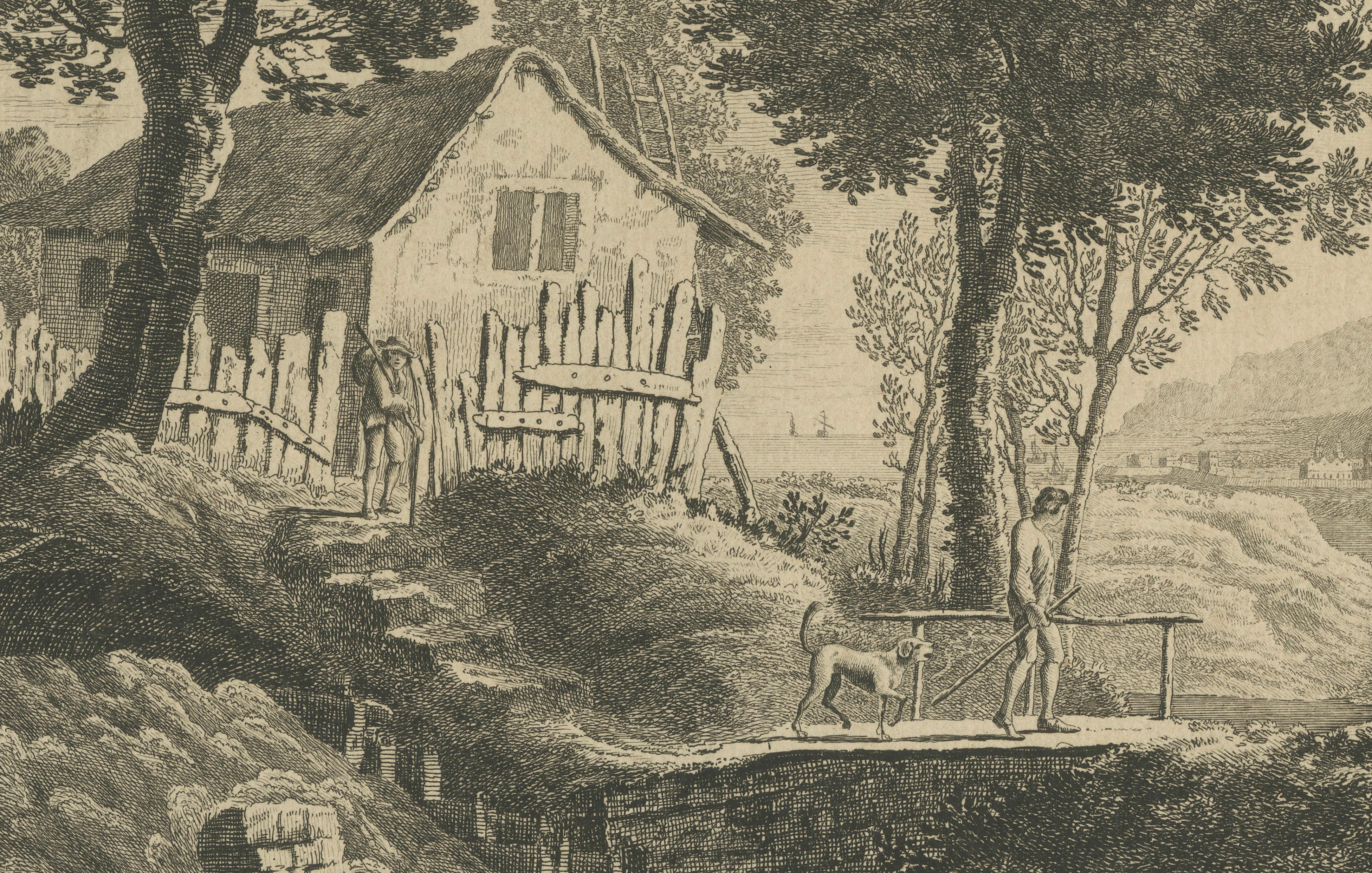 English Pastoral Landscape with Farm and Cattle, Boydell Etching, 1747