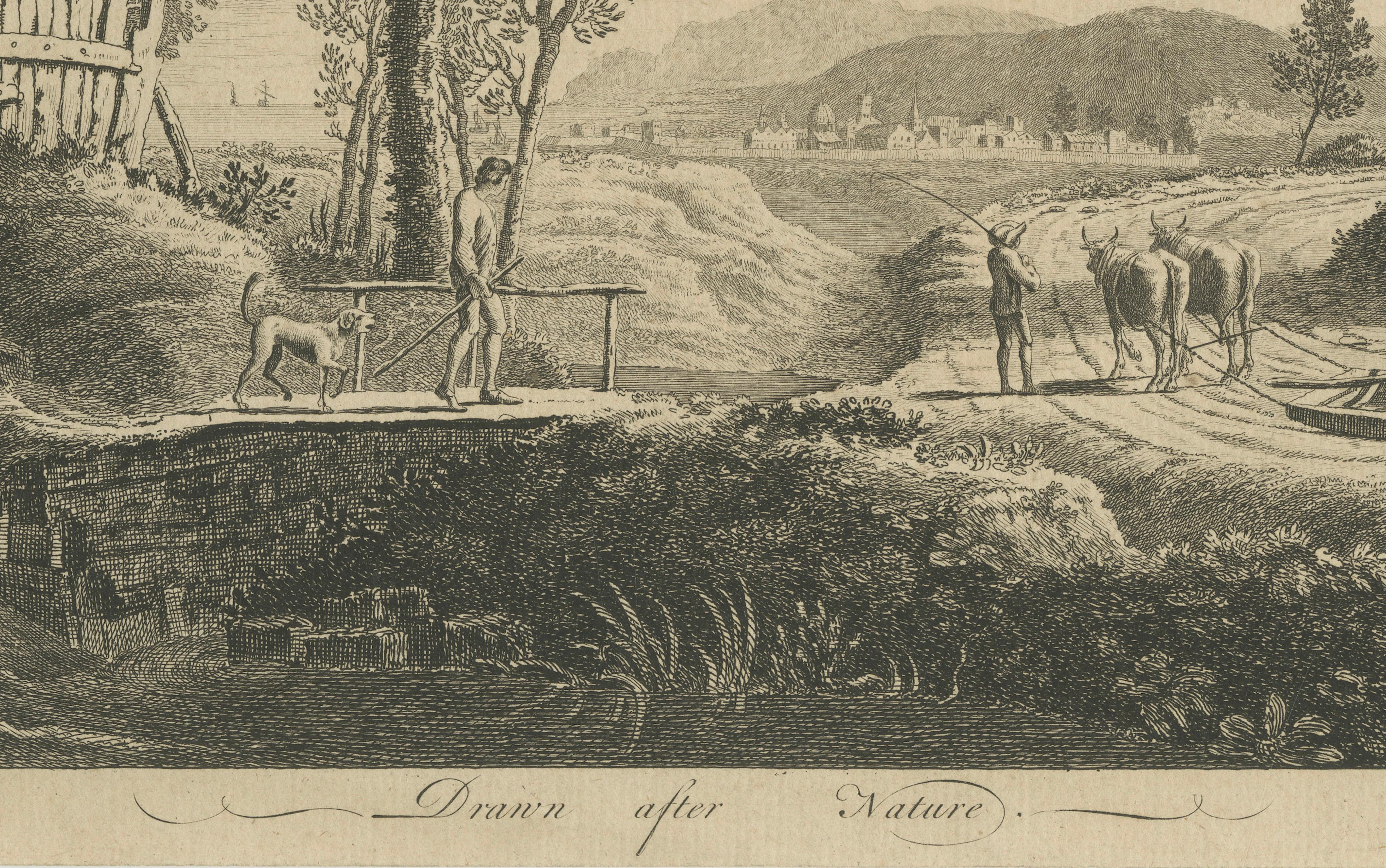 English Pastoral Landscape with Farm and Cattle, Boydell Etching, 1747