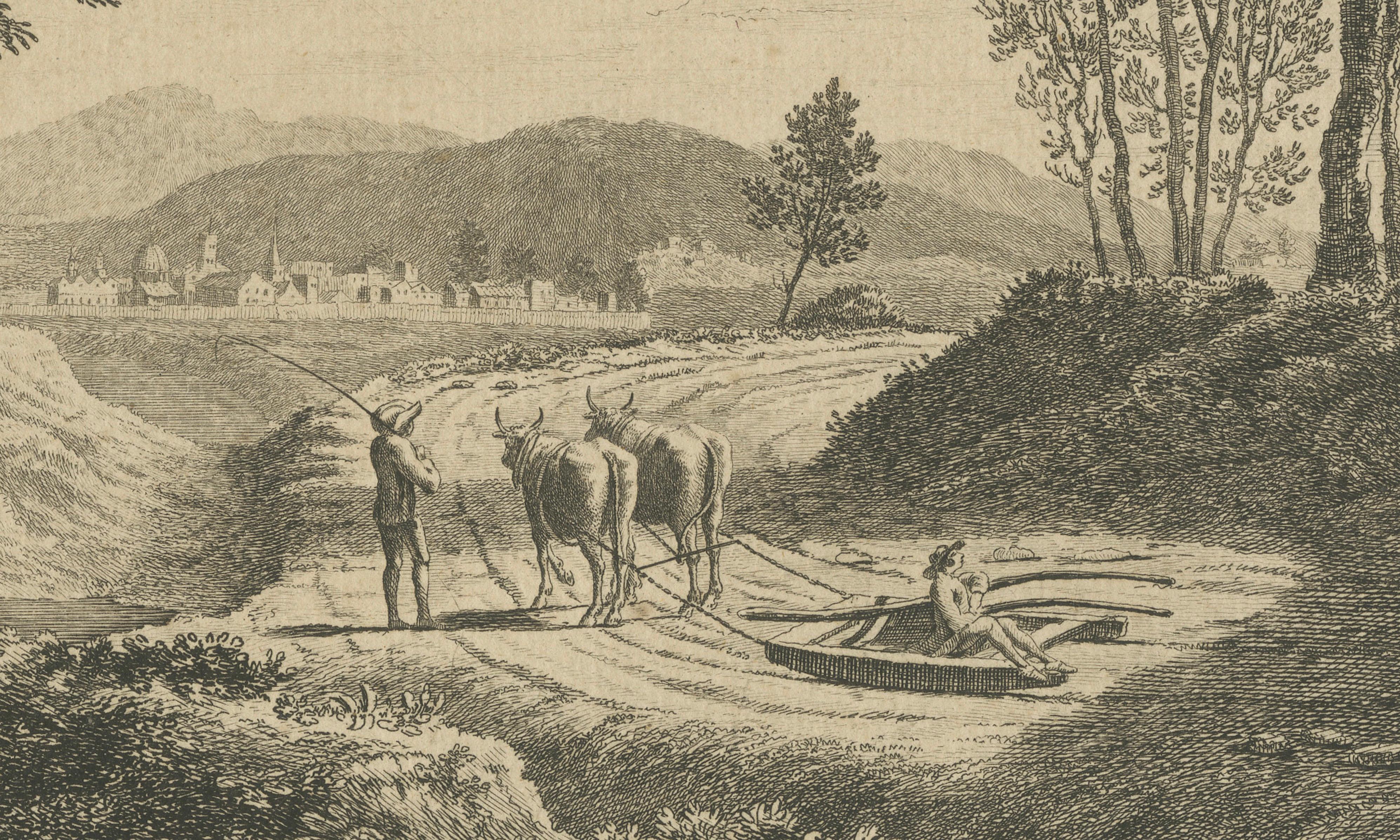 English Pastoral Landscape with Farm and Cattle, Boydell Etching, 1747