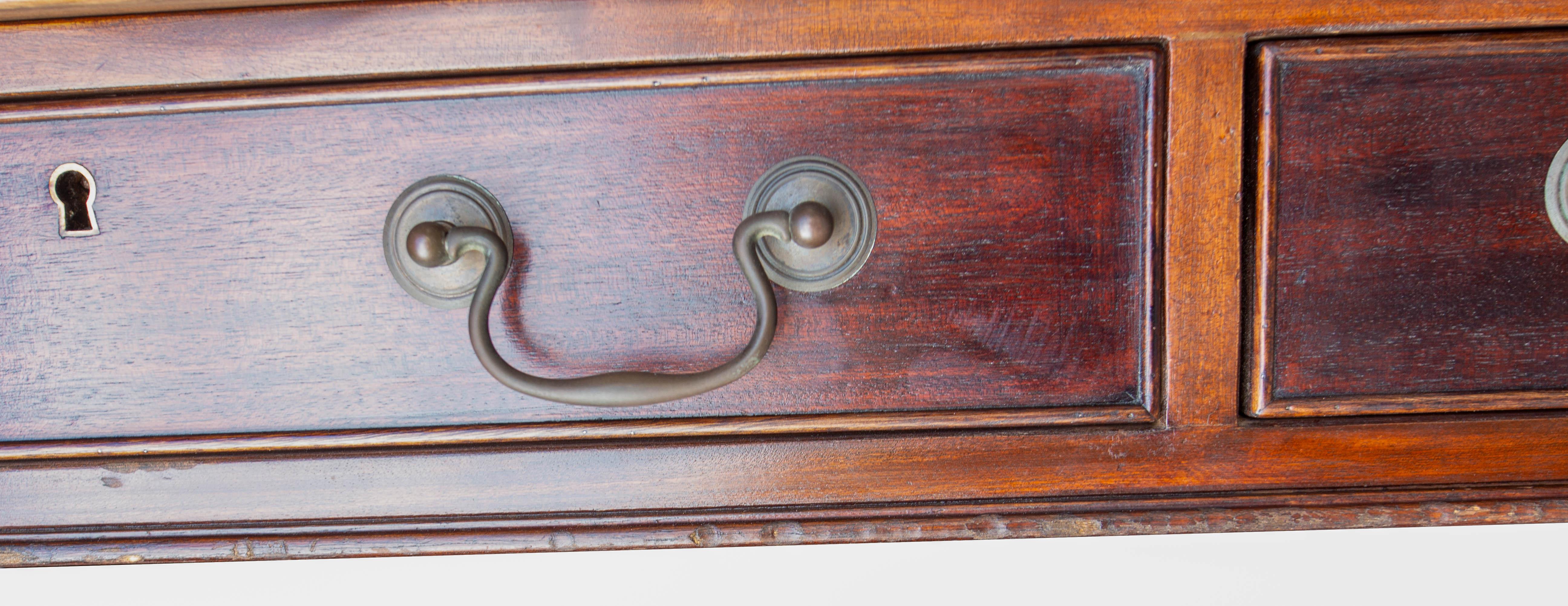 English Patinated Large Desk, Double Side, Wood, Leather & Iron circa 1900 For Sale 11