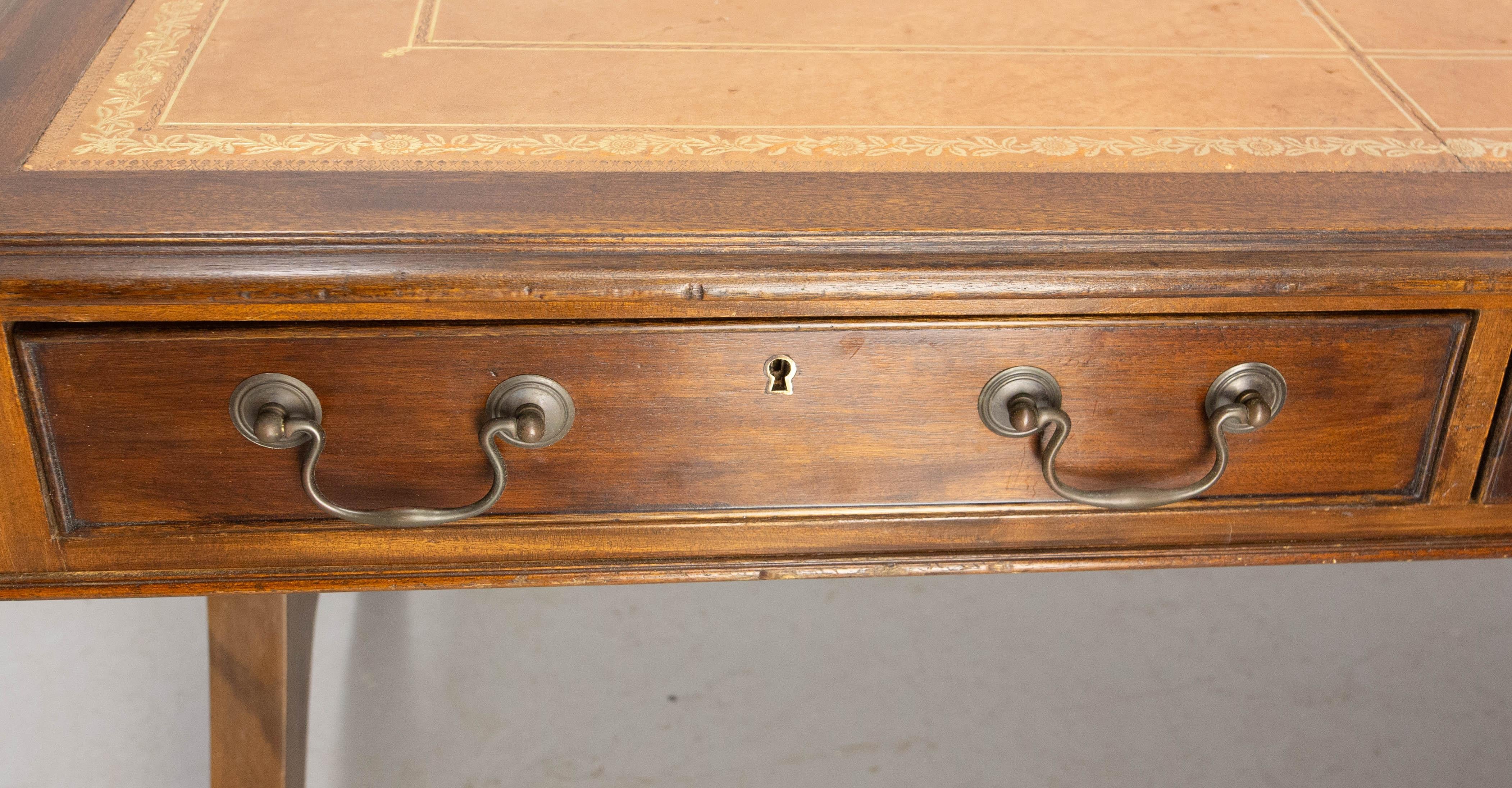 English Patinated Large Desk, Double Side, Wood, Leather & Iron circa 1900 For Sale 3