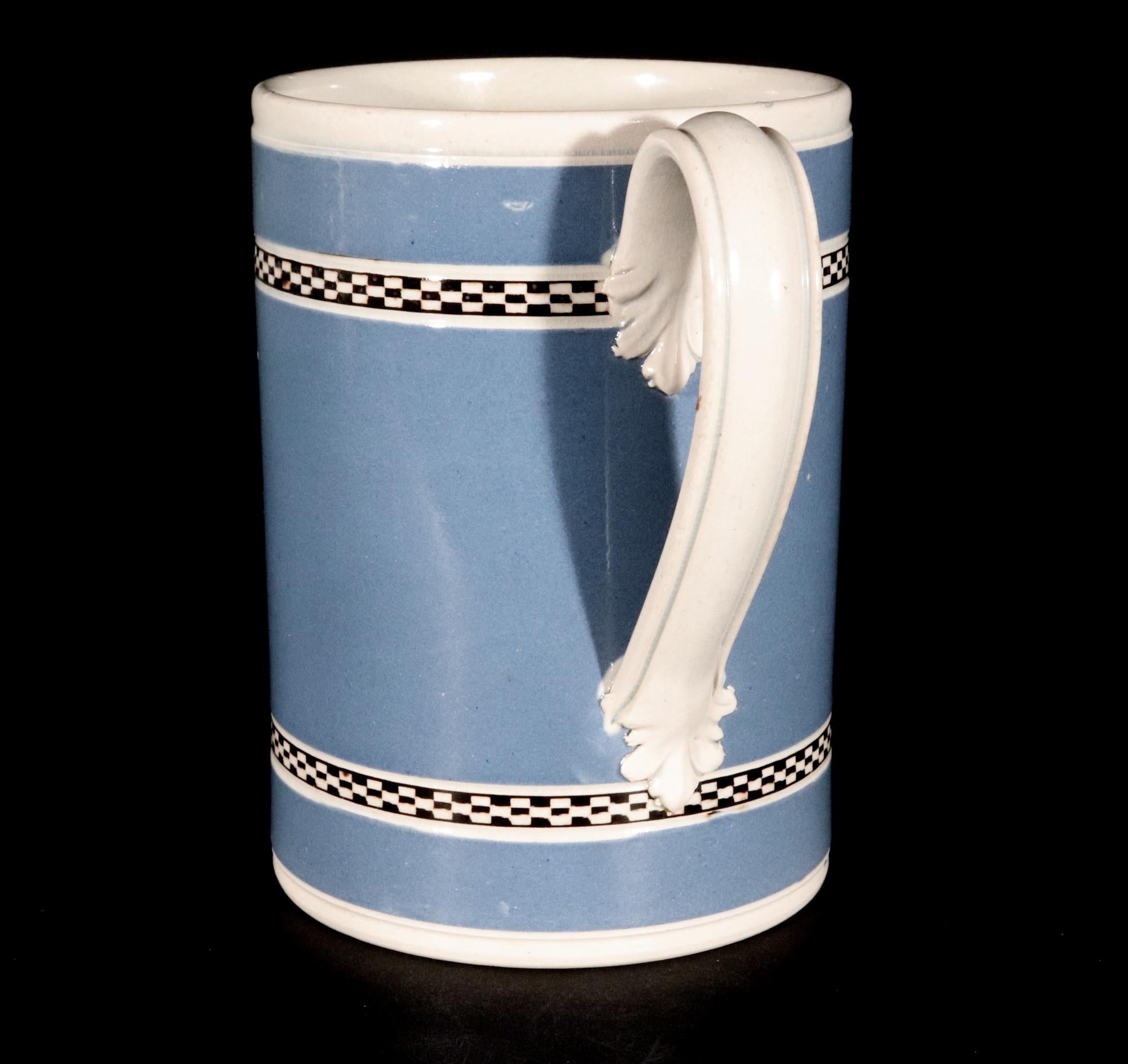 Georgian English Pearlware Blue Ground Pottery Mocha Mug For Sale