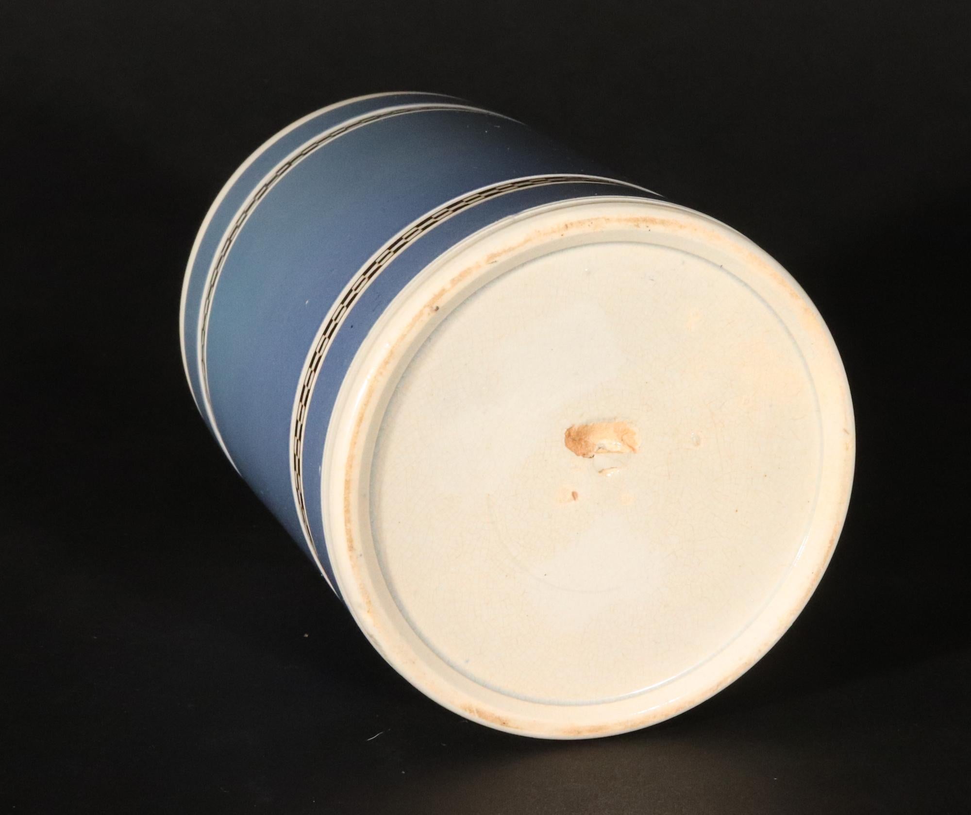 Ceramic English Pearlware Blue Ground Pottery Mocha Mug For Sale