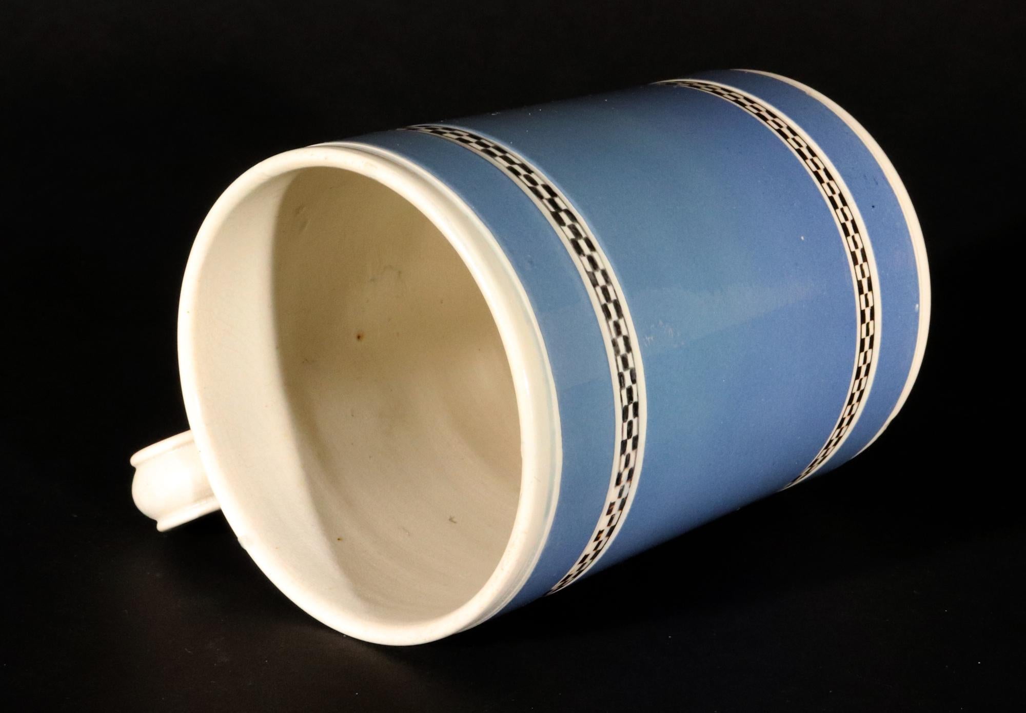 English Pearlware Blue Ground Pottery Mocha Mug For Sale 1