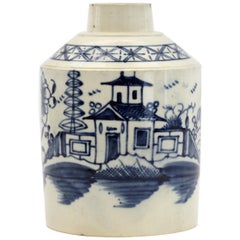 English Pearlware Blue & White Chinoiserie Decorated Pottery Teacaddy circa 1790