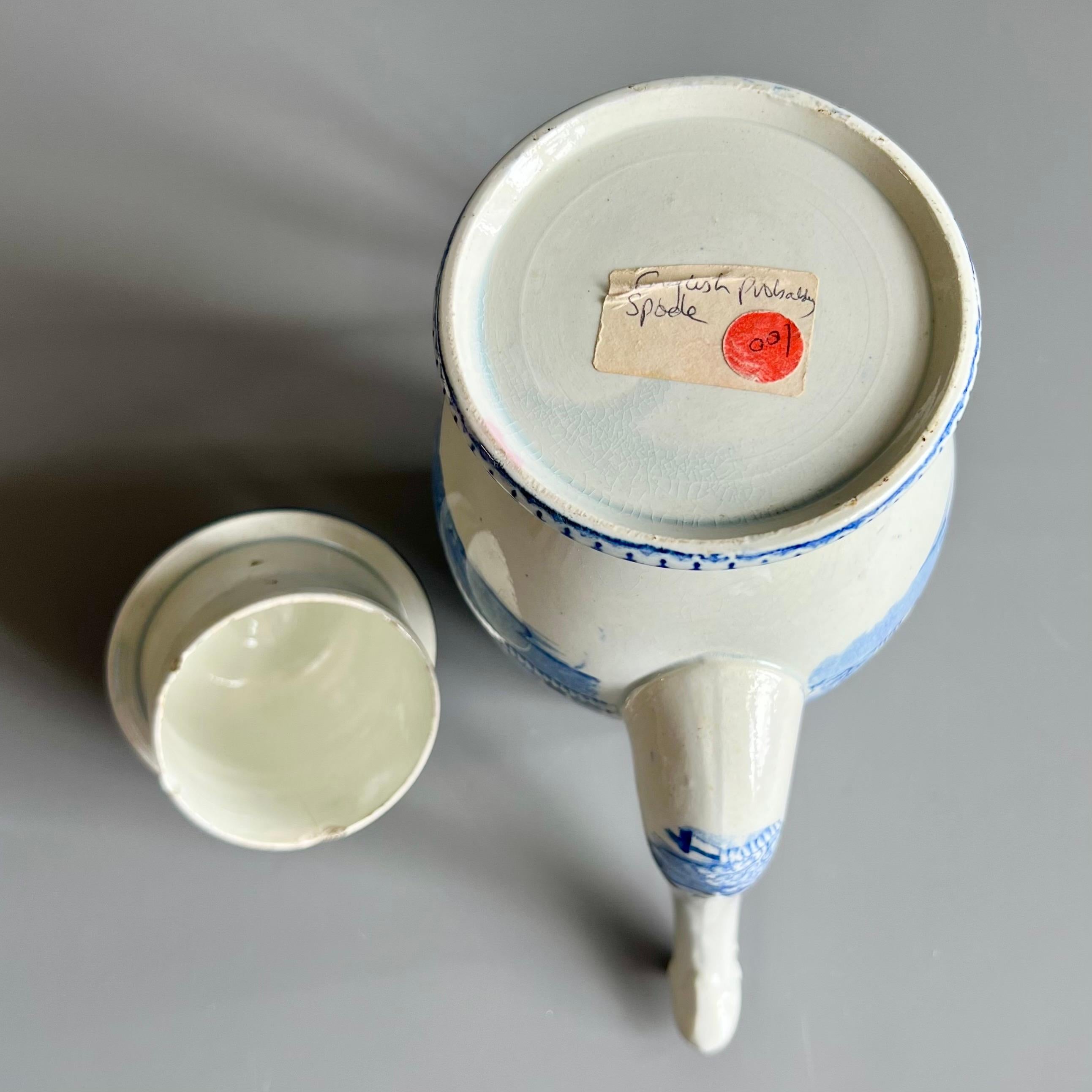 Cafetera inglesa de cerámica de perlas, transferencias azules, gamo en la nieve, 1800-1820 en venta 13