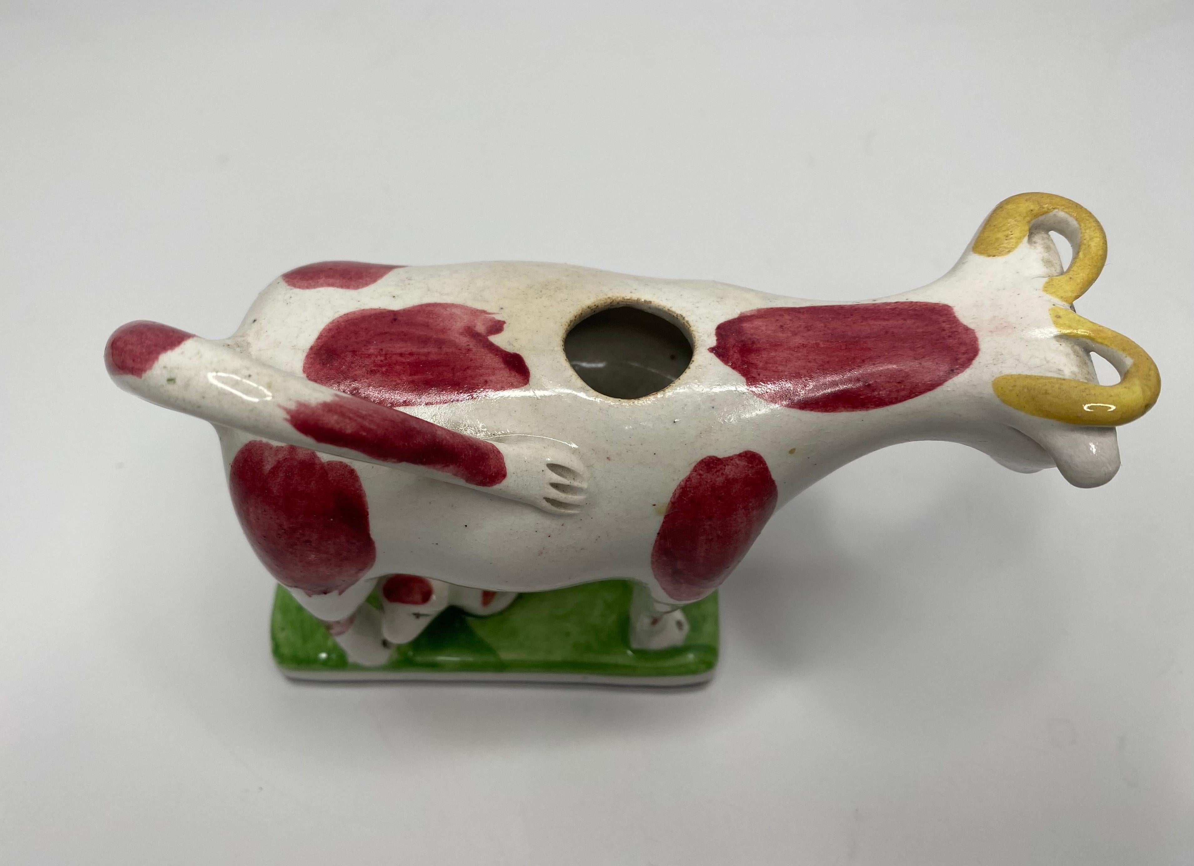 Georgian English pearlware cow creamer, c. 1830.