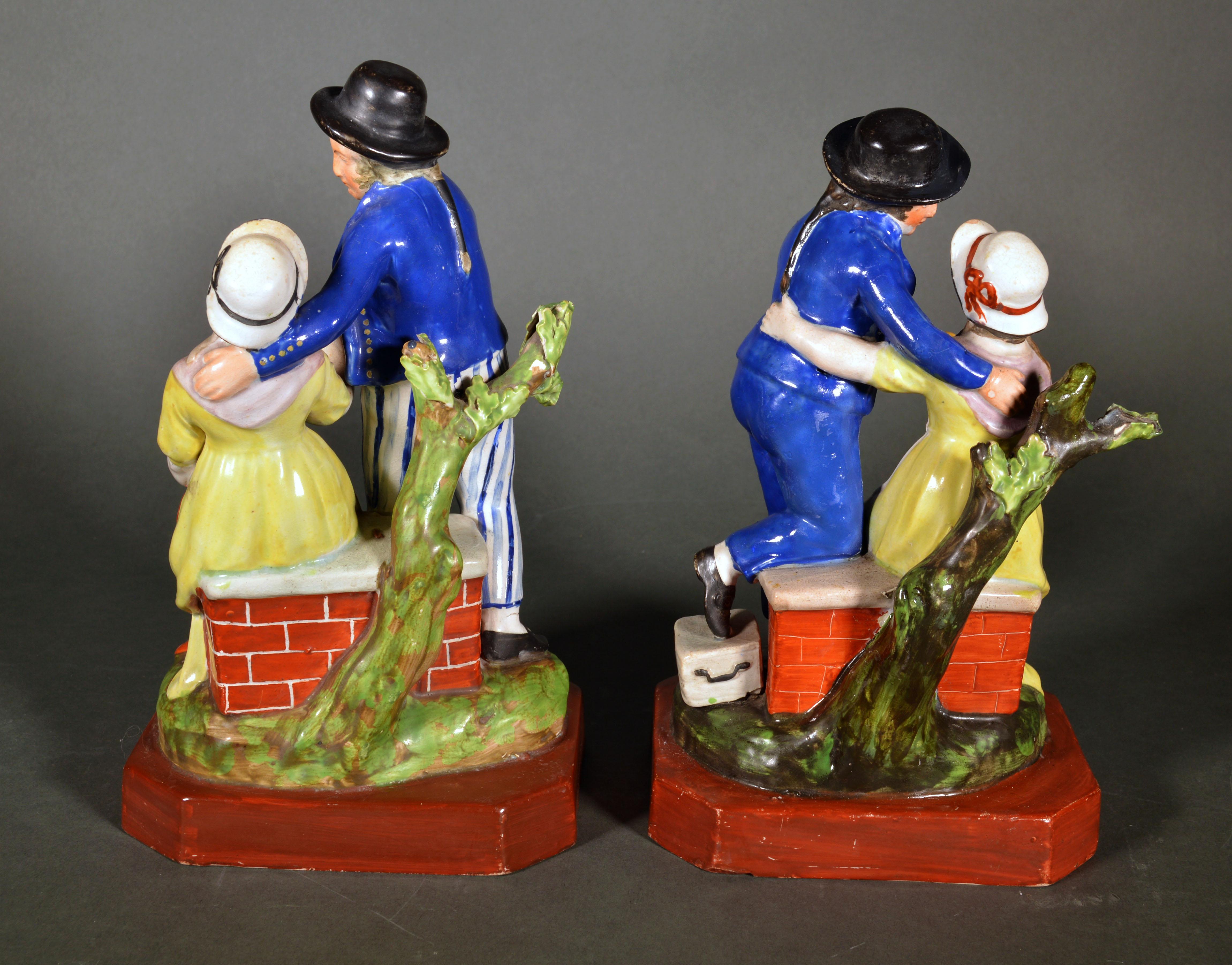 Regency English Pearlware Figures of Sailor's Farewell and Return, circa 1820