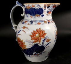 English Pearlware Imari Jug of Massive Scale Decorated with Lotus Flowers