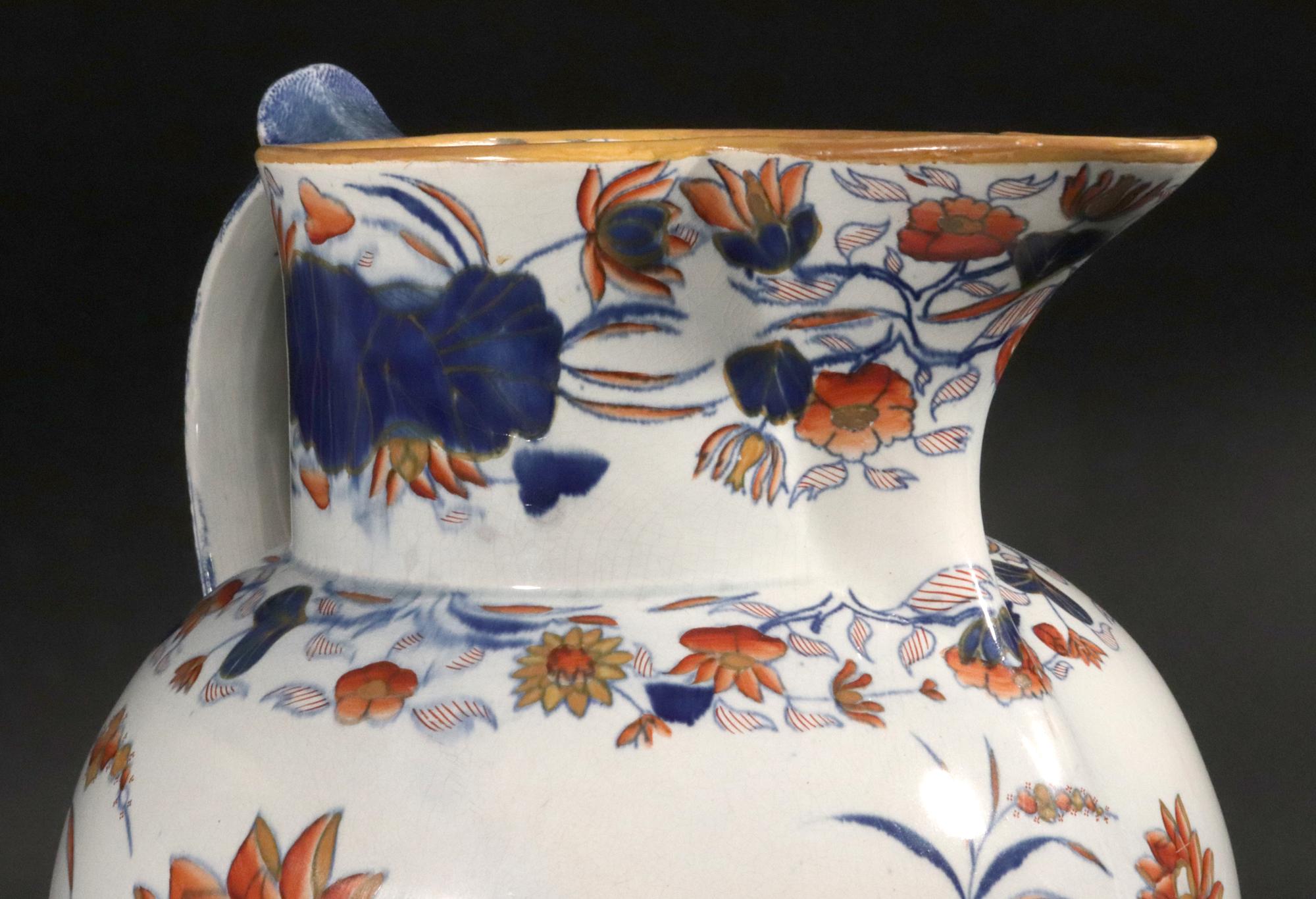 Ceramica Brocca Imari inglese in ceramica perlata di grandi dimensioni decorata con fiori di loto