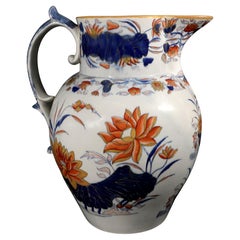 English Pearlware Imari Jug of Massive Scale Decorated with Lotus Flowers