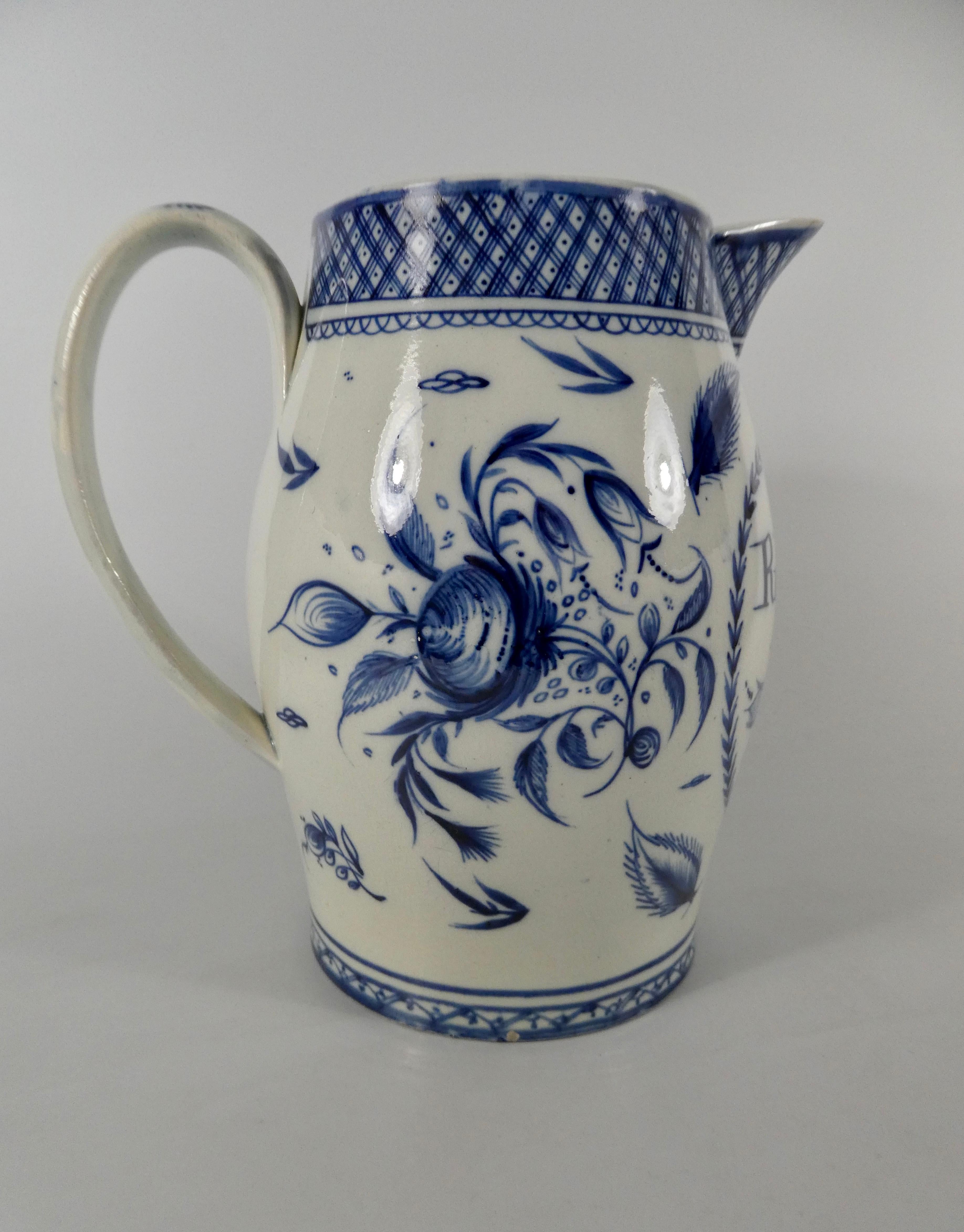 George III English pearlware jug, ‘Richard & Jenney Turner, 1795’.