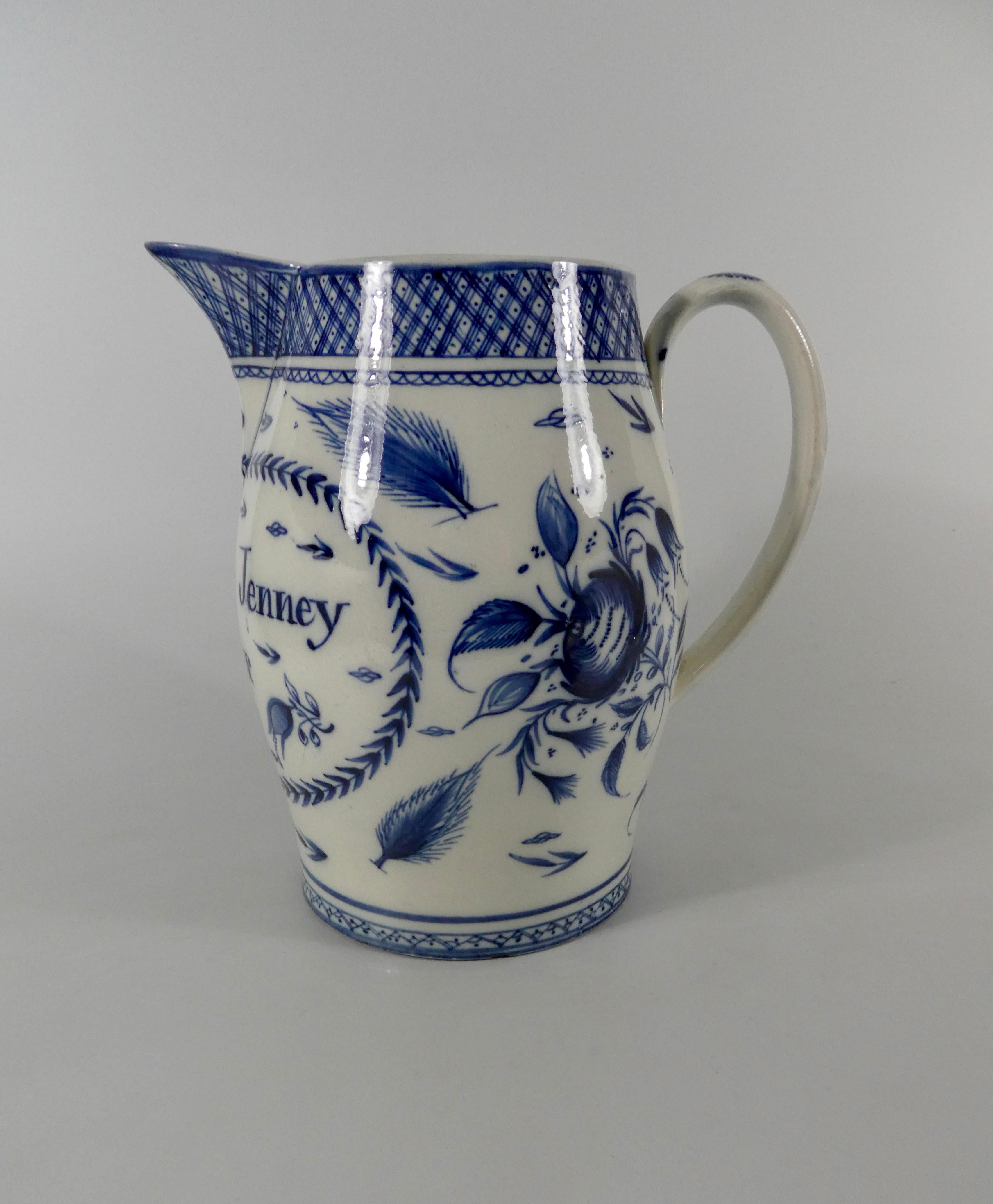Earthenware English pearlware jug, ‘Richard & Jenney Turner, 1795’.