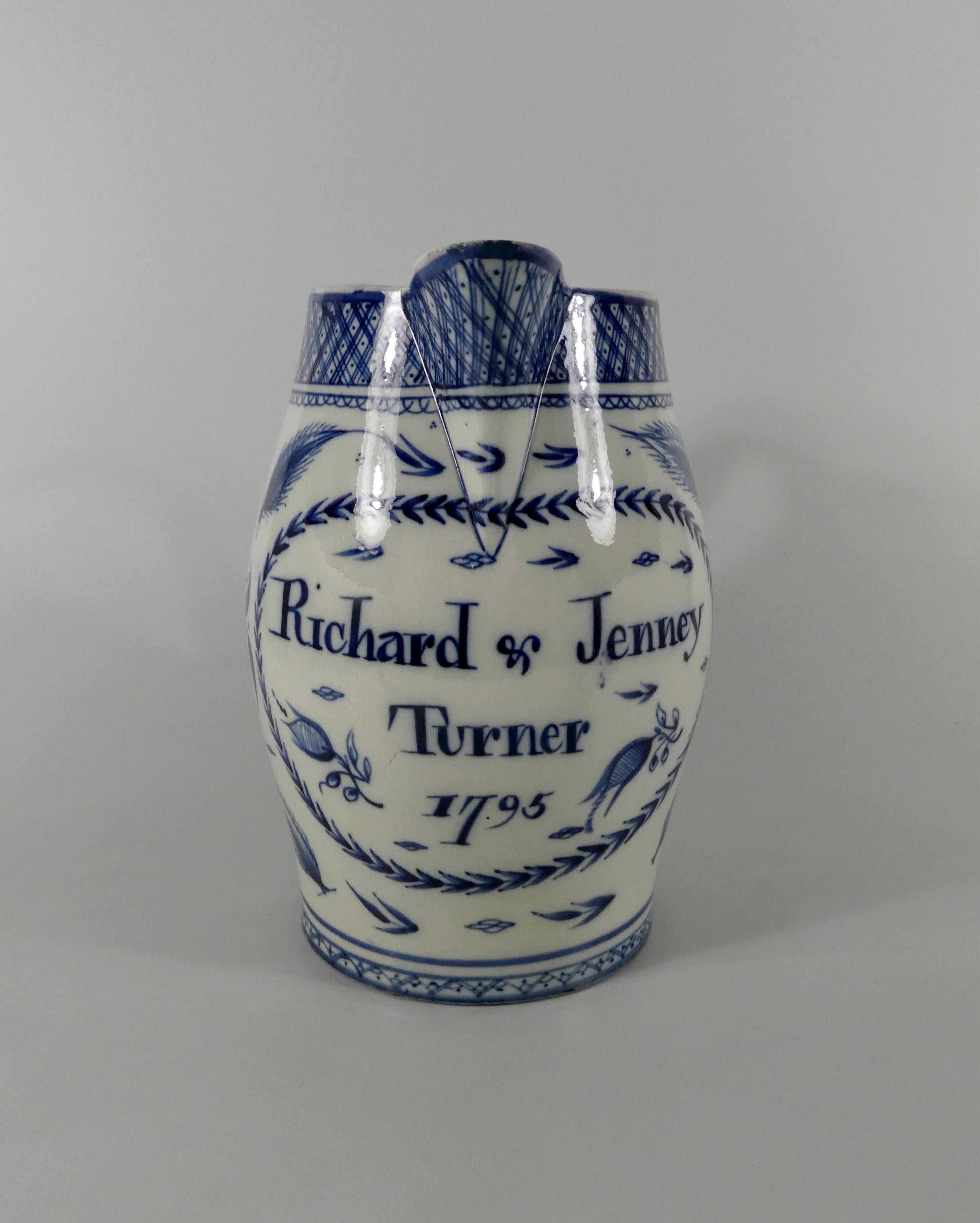 English pearlware jug, ‘Richard & Jenney Turner, 1795’.