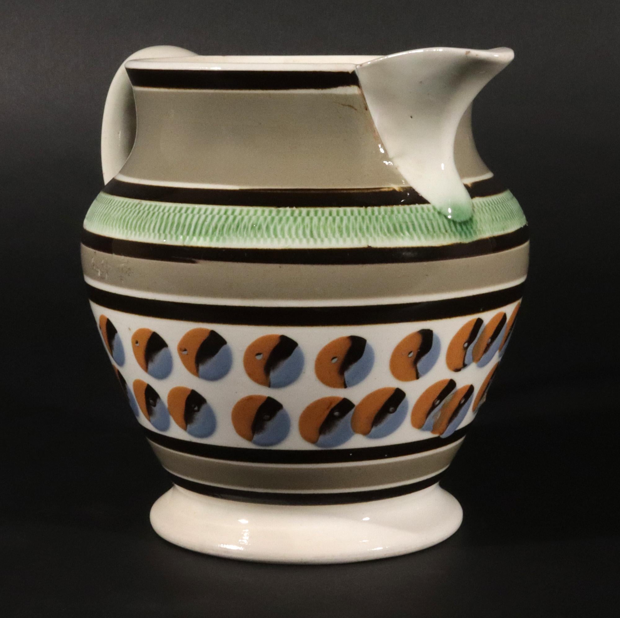 English Pearlware Mocha Keramik Krug mit Katzenaugen-Design im Angebot 4