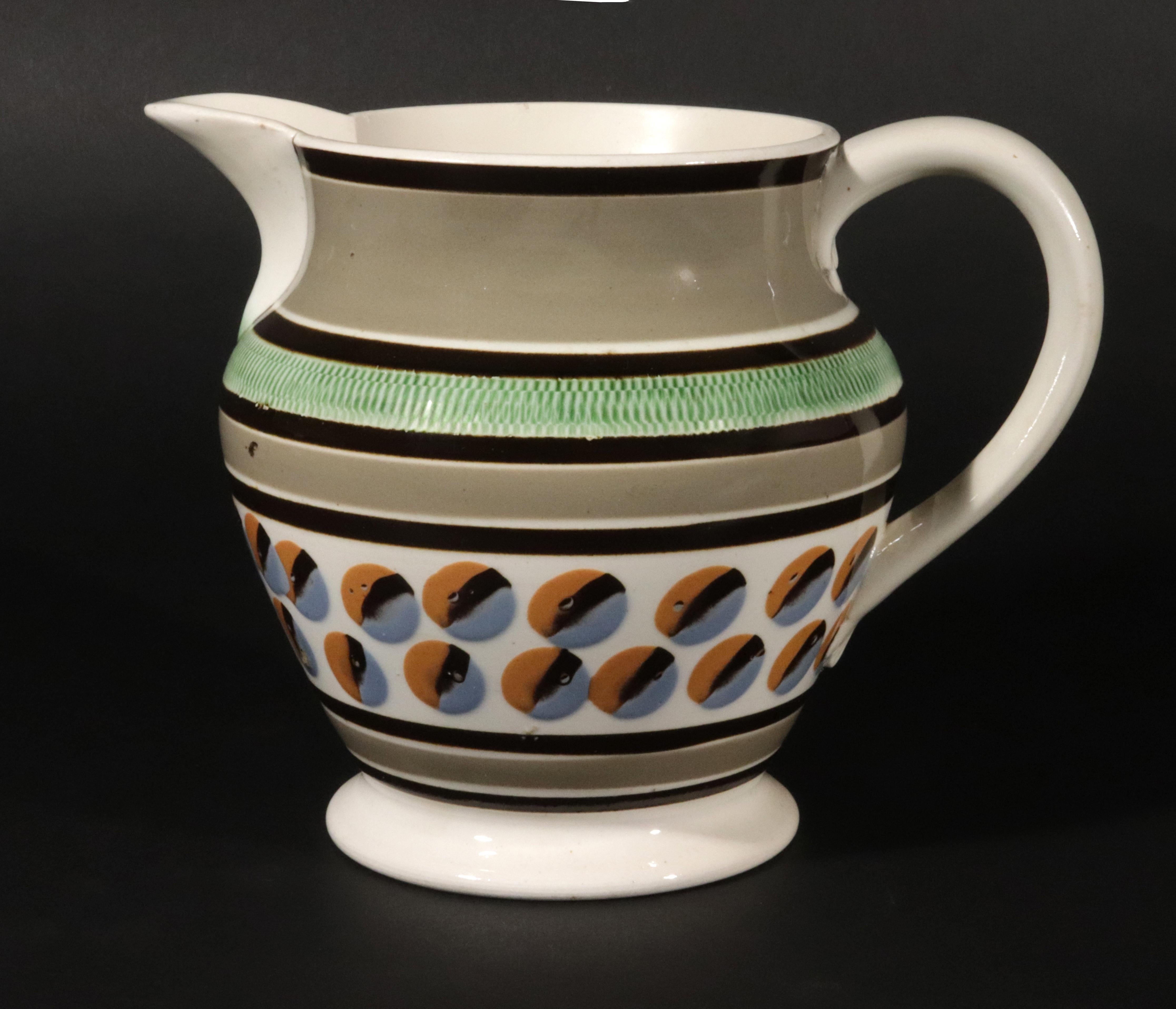 English Pearlware Mocha Keramik Krug mit Katzenaugen-Design im Angebot 7