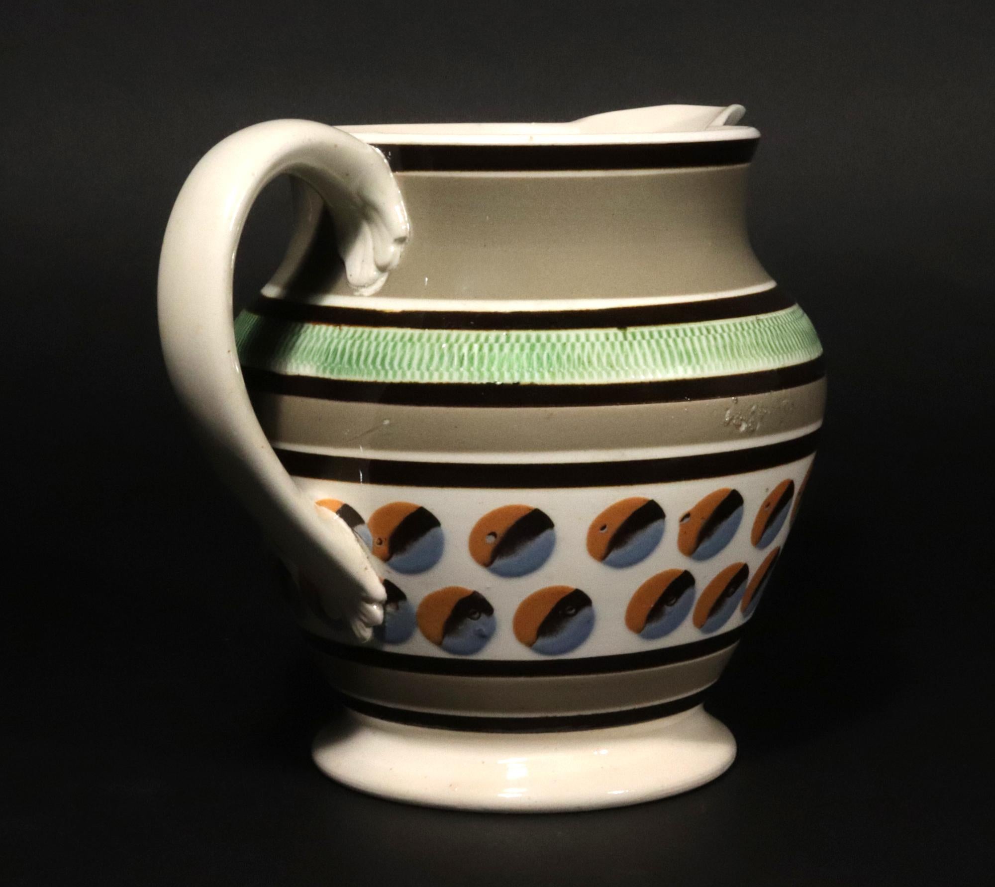 English Pearlware Mocha Keramik Krug mit Katzenaugen-Design im Angebot 2