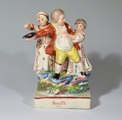 English Pearlware Pair of Figures of "Scuffle" and "Contest",  Ralph Wood Jr.