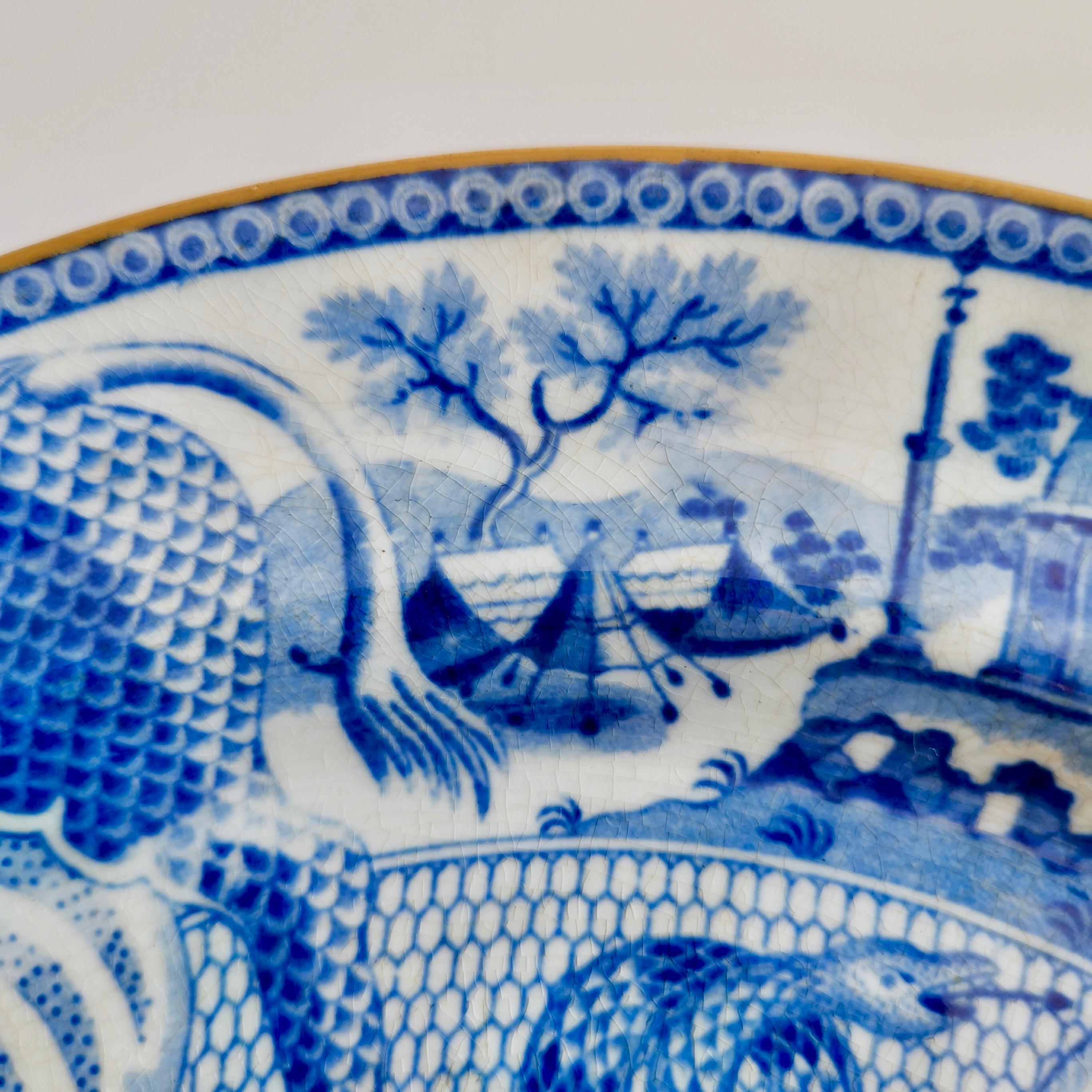 English Pearlware Plate, Blue & White Transfer Dragons, Snakes, Regency ca 1820 3