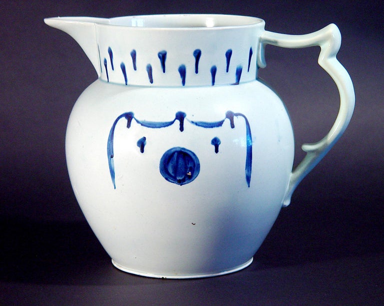 19th Century English Pearlware Pottery Blue and White Jug For Sale