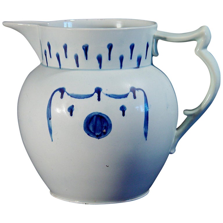 English Pearlware Pottery Blue and White Jug For Sale