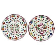 English Pearlware Pottery Child's Plates with Anchors