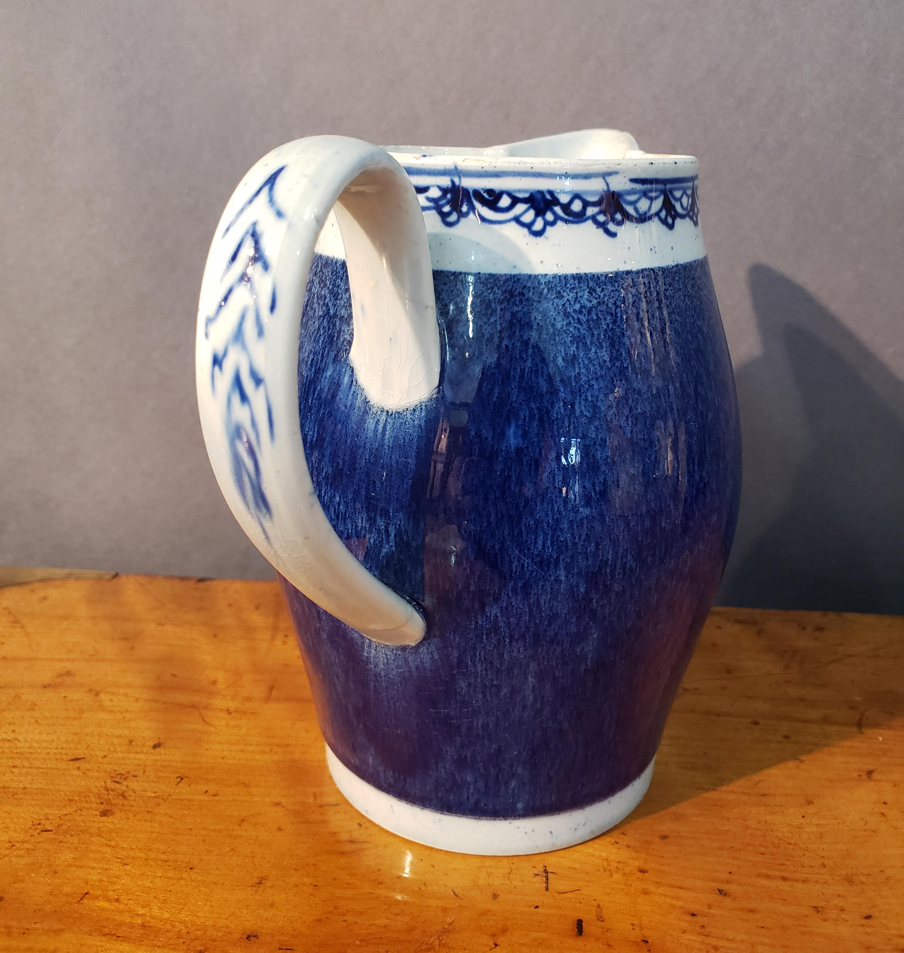 Ceramic English Pearlware Pottery Jug with Speckled Blue Glaze For Sale