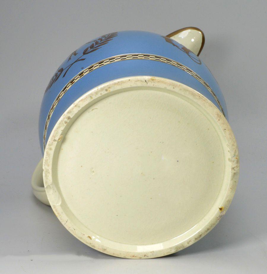English Pearlware Pottery Large Blue Slip Jug, Dated 1787, Possibly Leeds For Sale 1