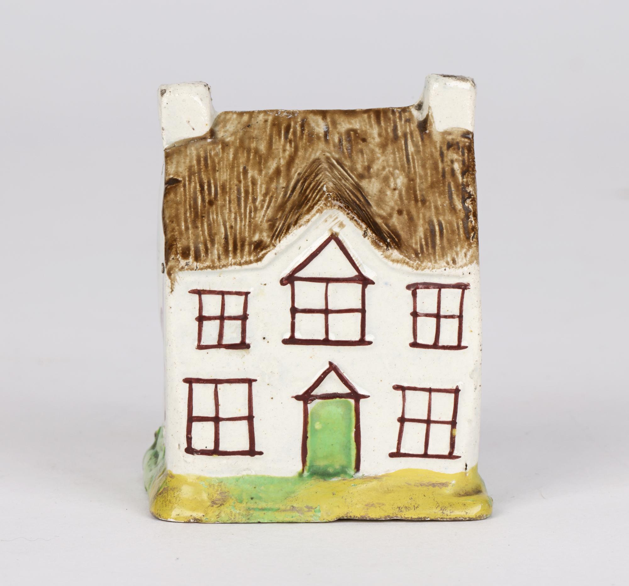 English Pearlware Pottery Miniature Cottage Moneybox For Sale 5