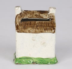 English Pearlware Pottery Miniature Cottage Moneybox