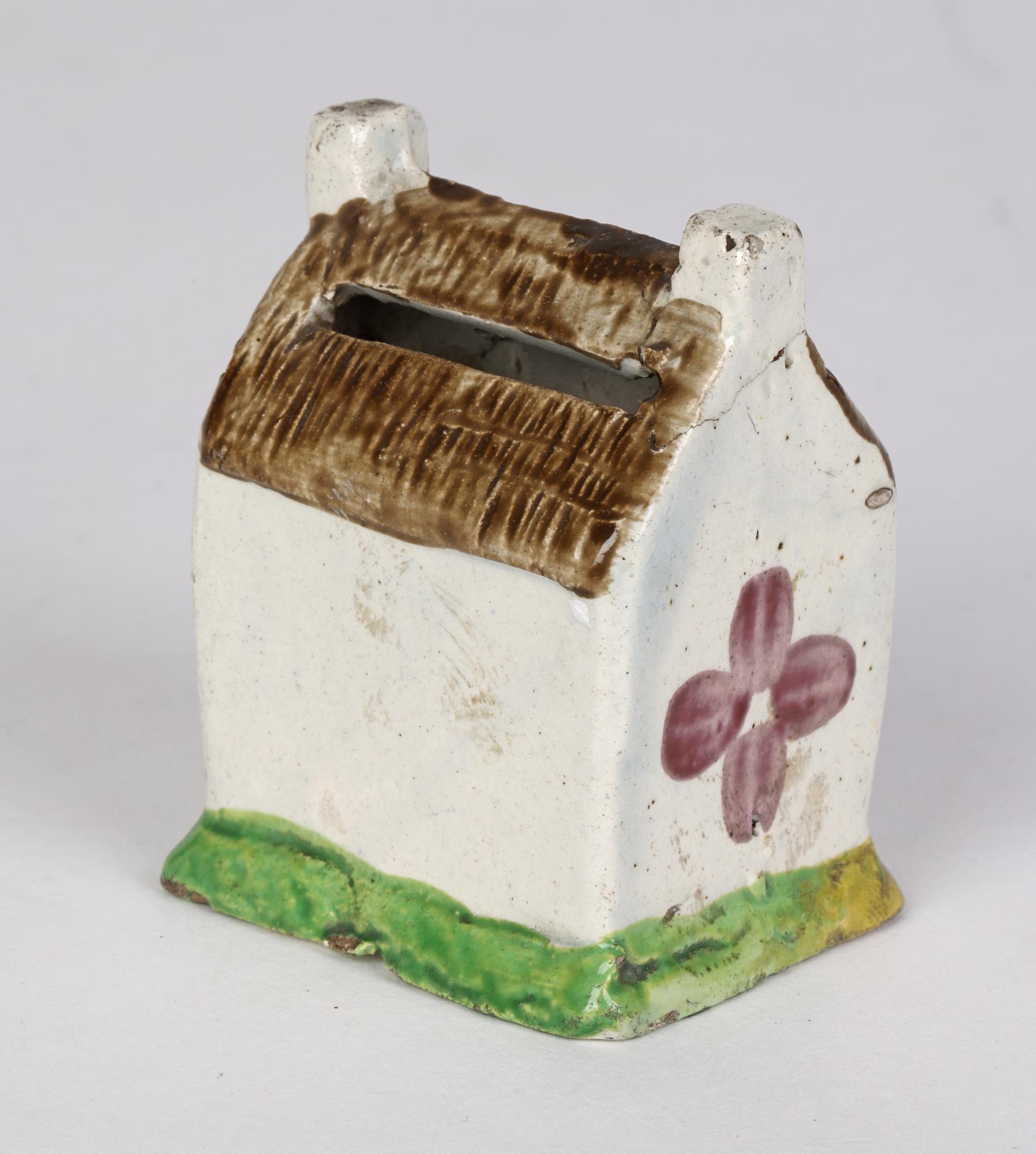 George III English Pearlware Pottery Miniature Cottage Moneybox For Sale