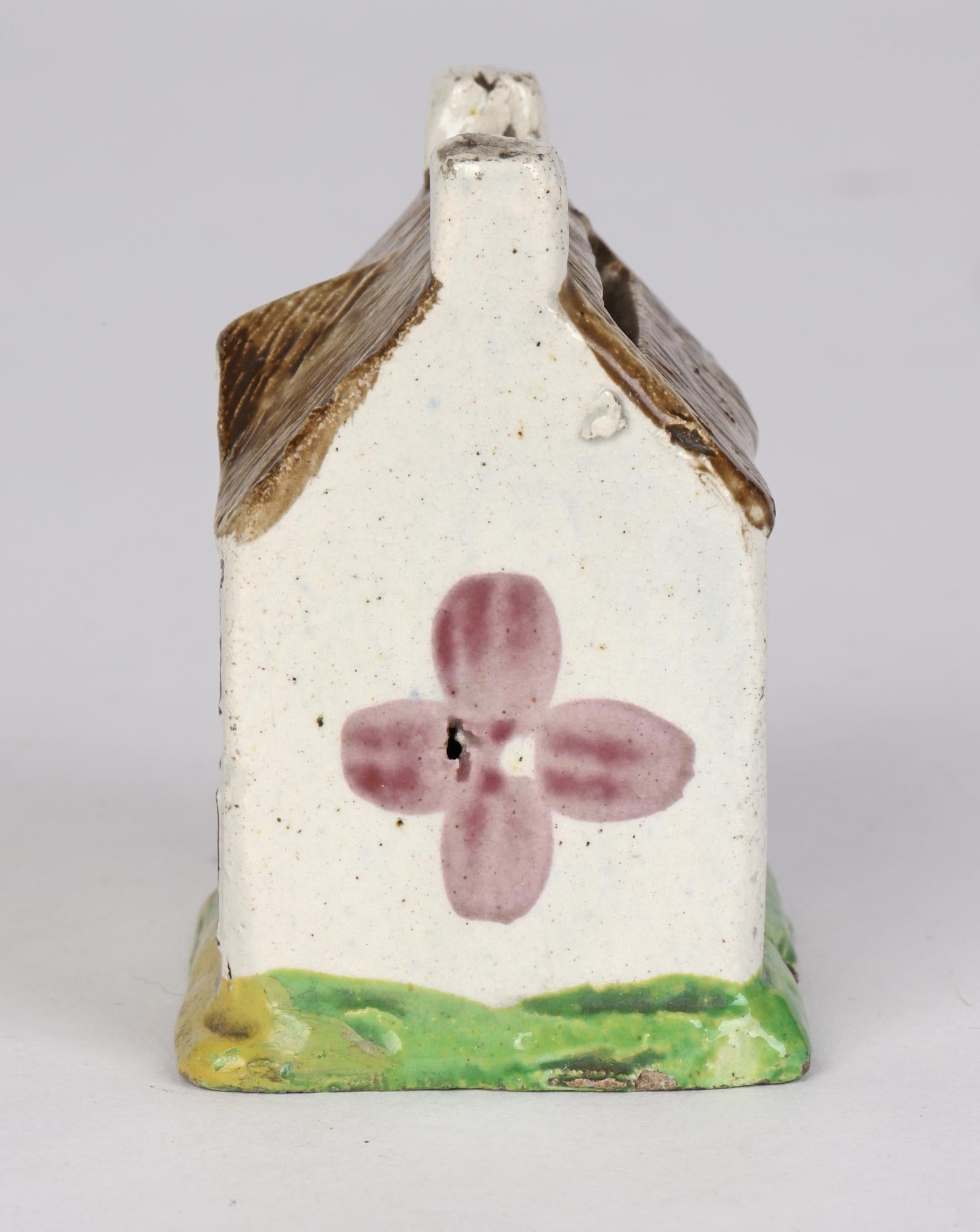 19th Century English Pearlware Pottery Miniature Cottage Moneybox For Sale
