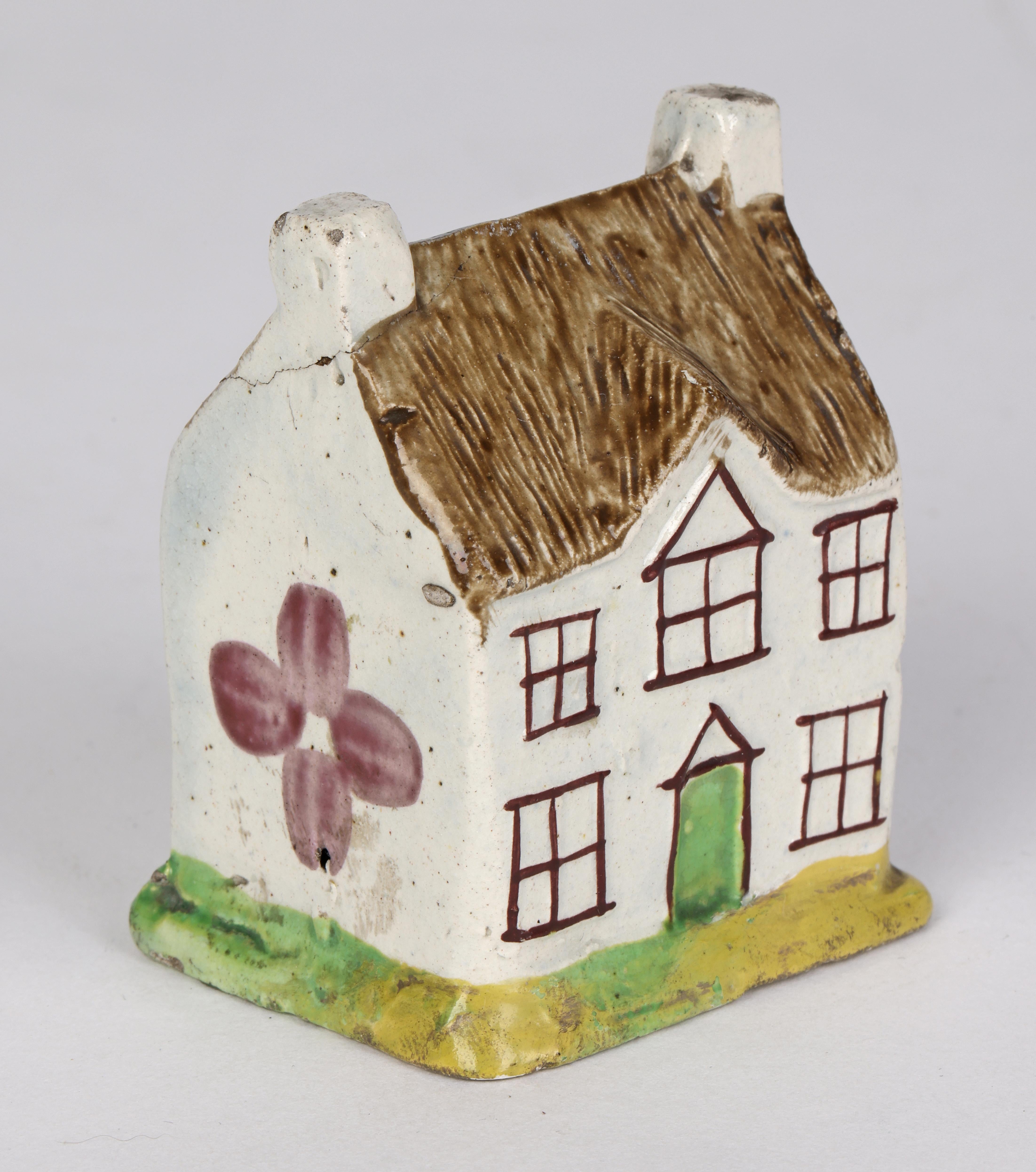 English Pearlware Pottery Miniature Cottage Moneybox For Sale 2
