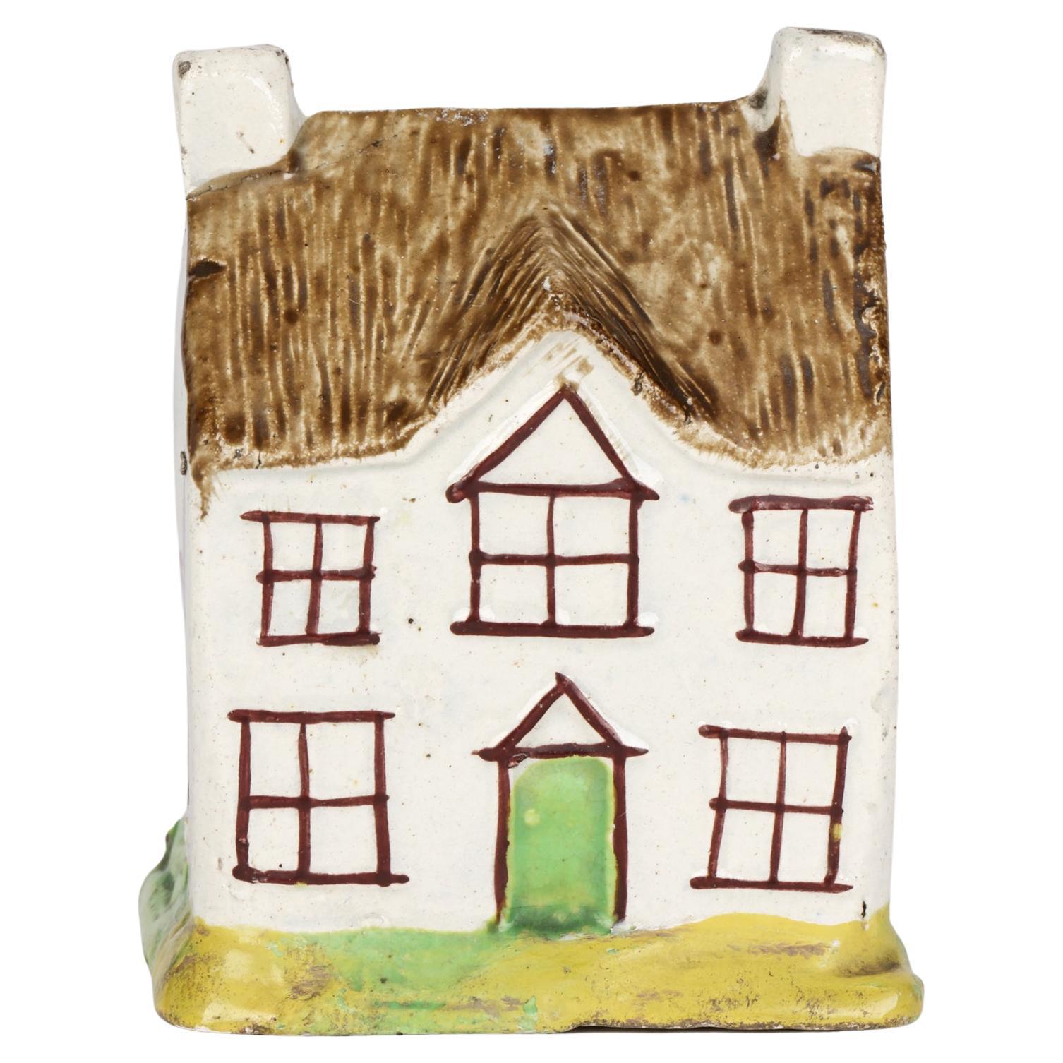 English Pearlware Pottery Miniature Cottage Moneybox