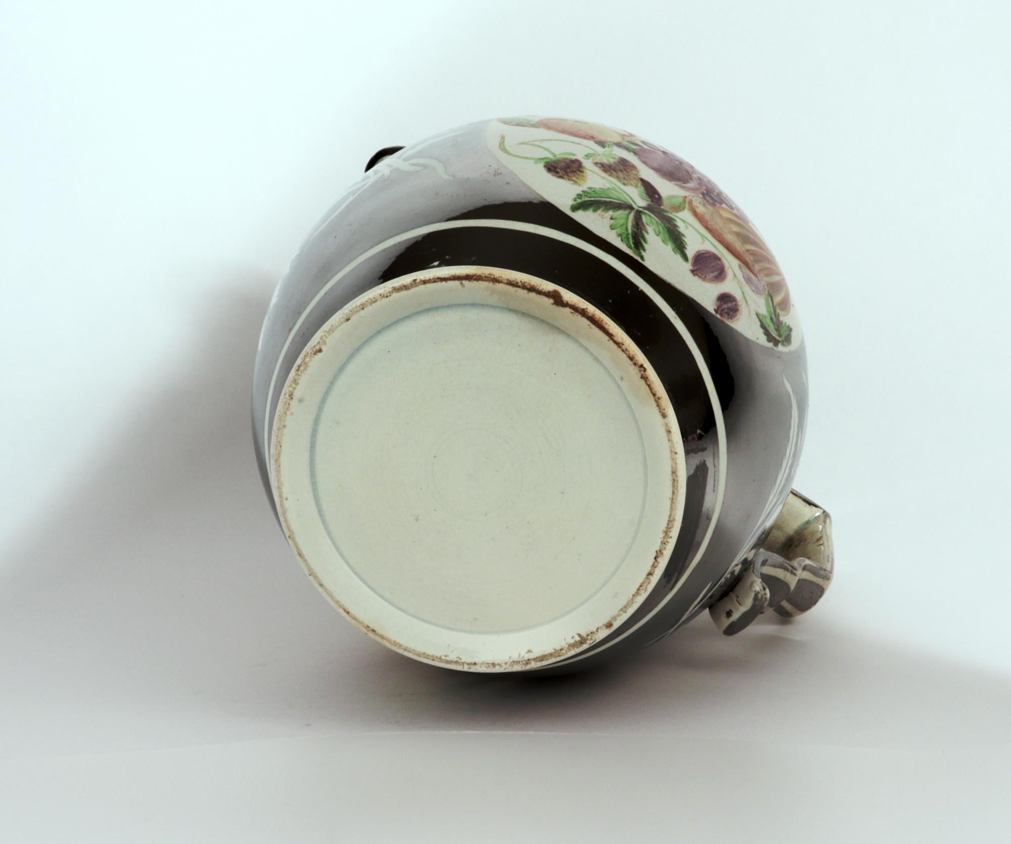 Regency English Pearlware Pottery Silver Resist Lustre Jug with Bird Painting