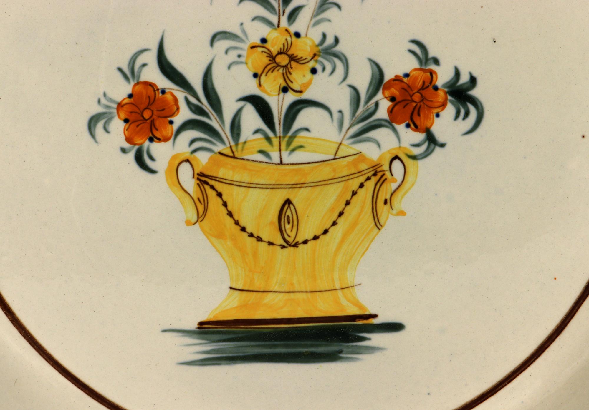 Early 19th Century English Pearlware Prattware Pottery Large Botanical Dish
