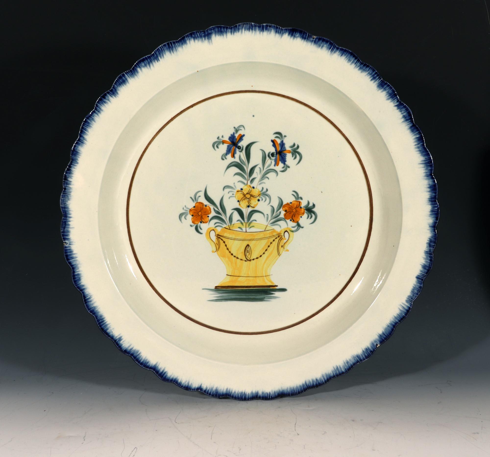 English Pearlware Prattware Pottery Large Botanical Dish 1
