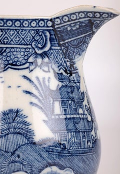 English Pearlware Silver Shape Blue & White Printed Jug