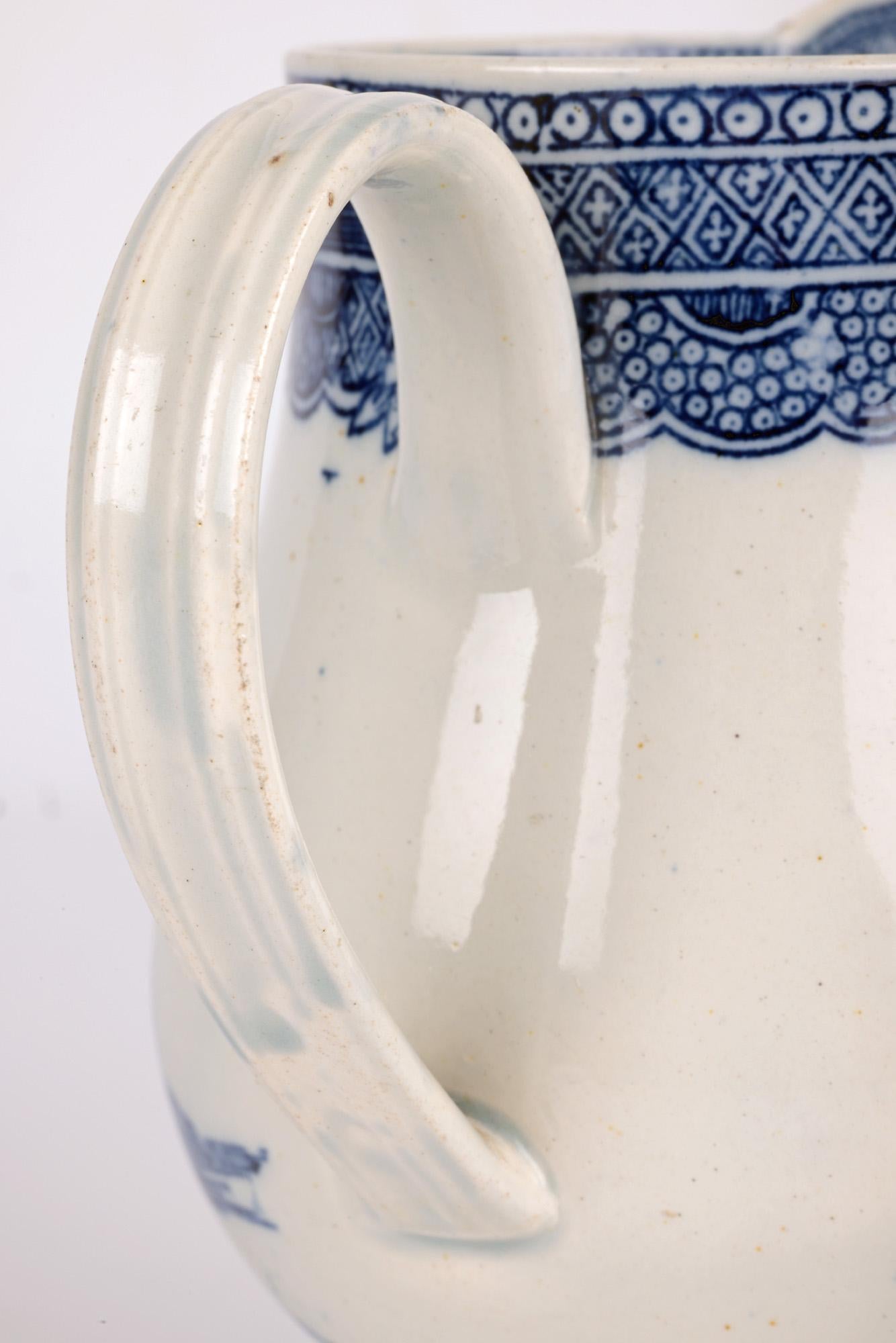 English Pearlware Silver Shape Blue & White Printed Jug In Good Condition For Sale In Bishop's Stortford, Hertfordshire