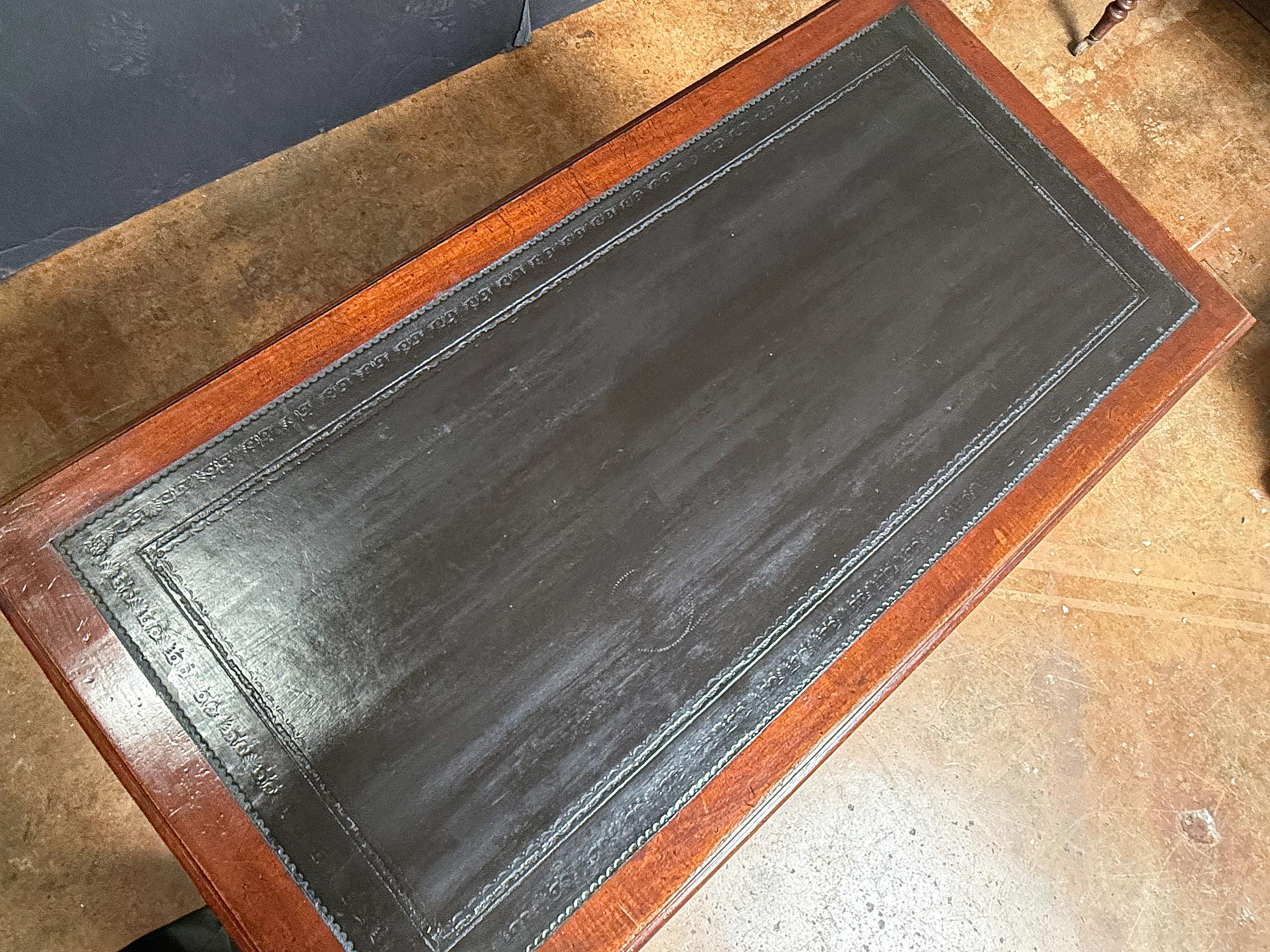 English Pedestal Desk of Mahogany with Embossed Leather Top For Sale 6
