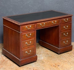 English Pedestal Desk of Mahogany with Embossed Leather Top