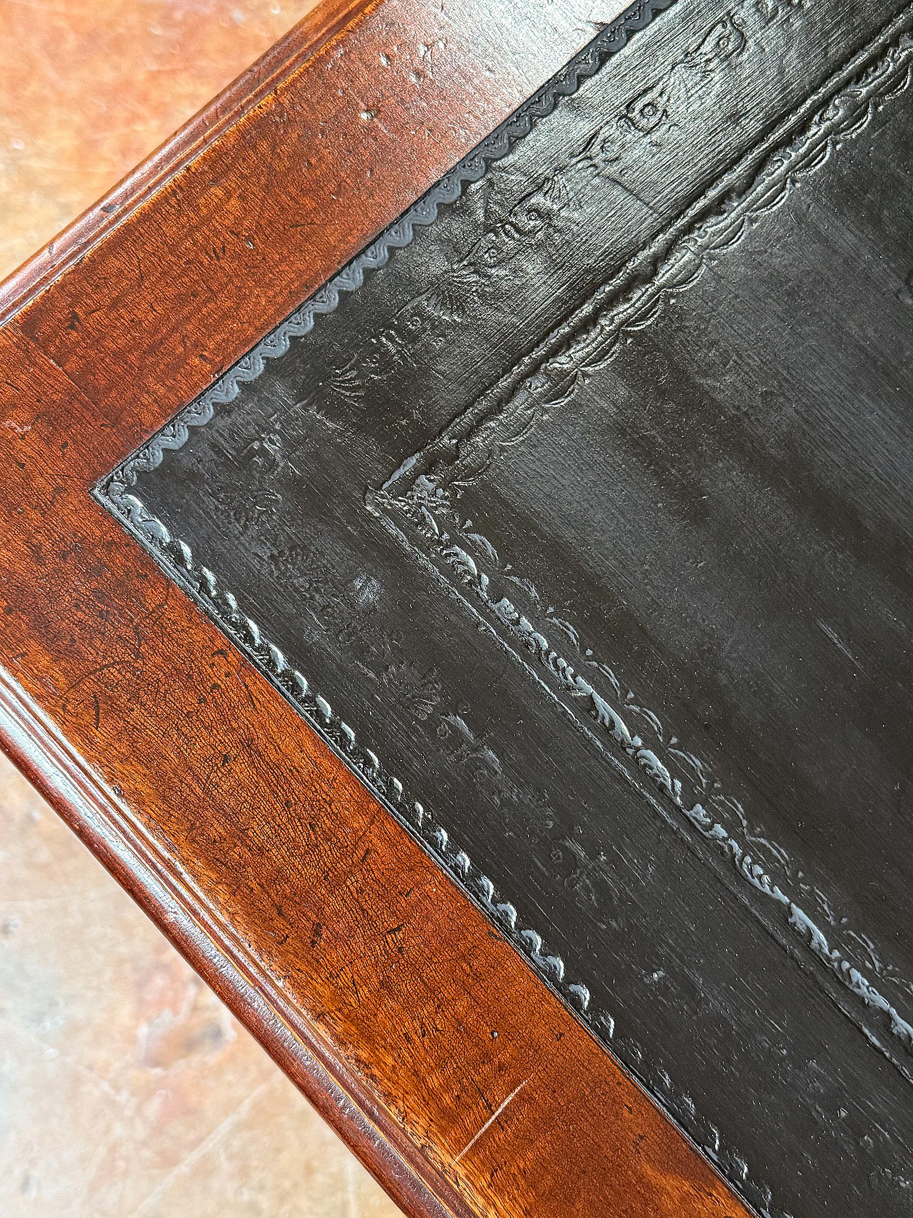 English Pedestal Desk of Mahogany with Embossed Leather Top For Sale 1