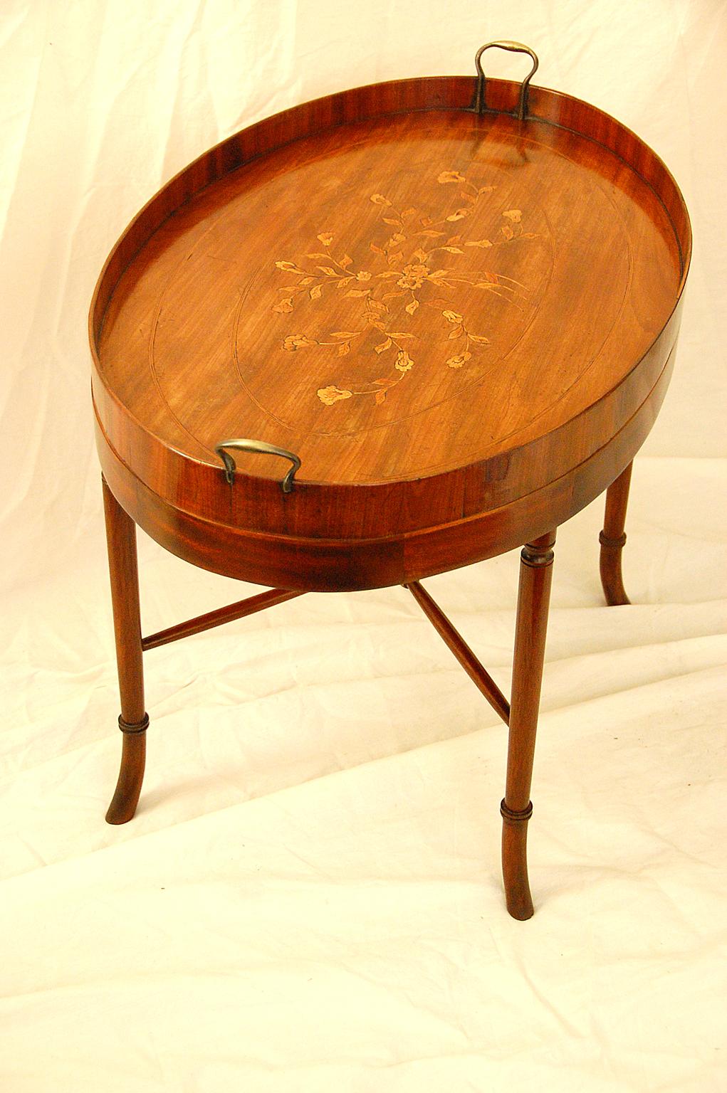 18th Century English Period Georgian Mahogany Oval Inlaid Butler's Tray on Custom Stand
