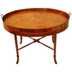 English Period Georgian Mahogany Oval Inlaid Butler's Tray on Custom Stand