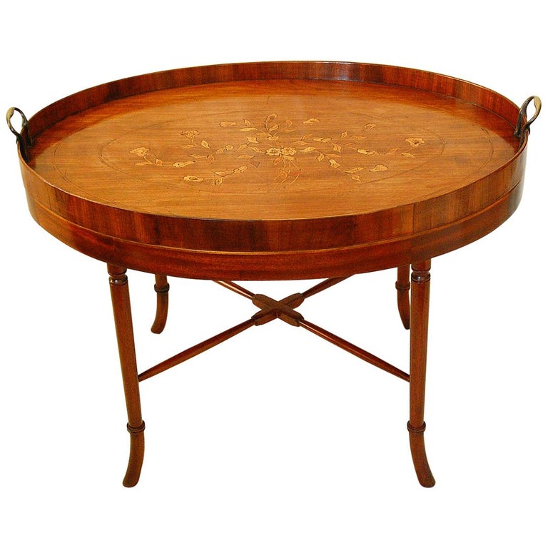 English Period Georgian Mahogany Oval, Round Butler Tray Table