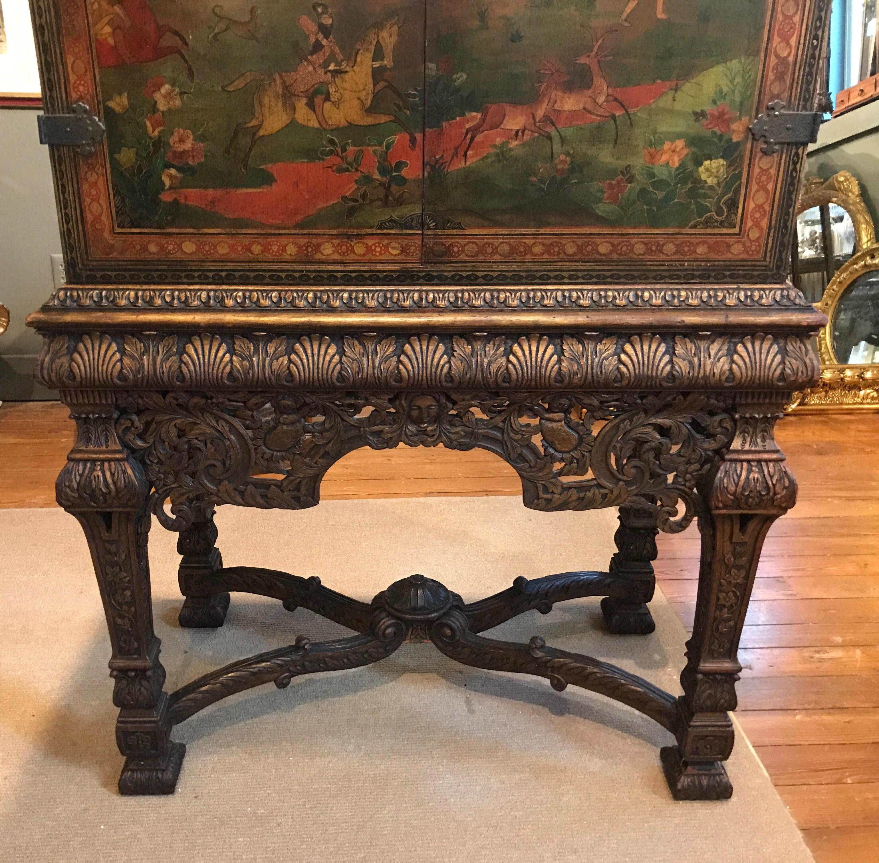 English Persian Style Chinoiserie Chest on Stand Bar Cabinet 2