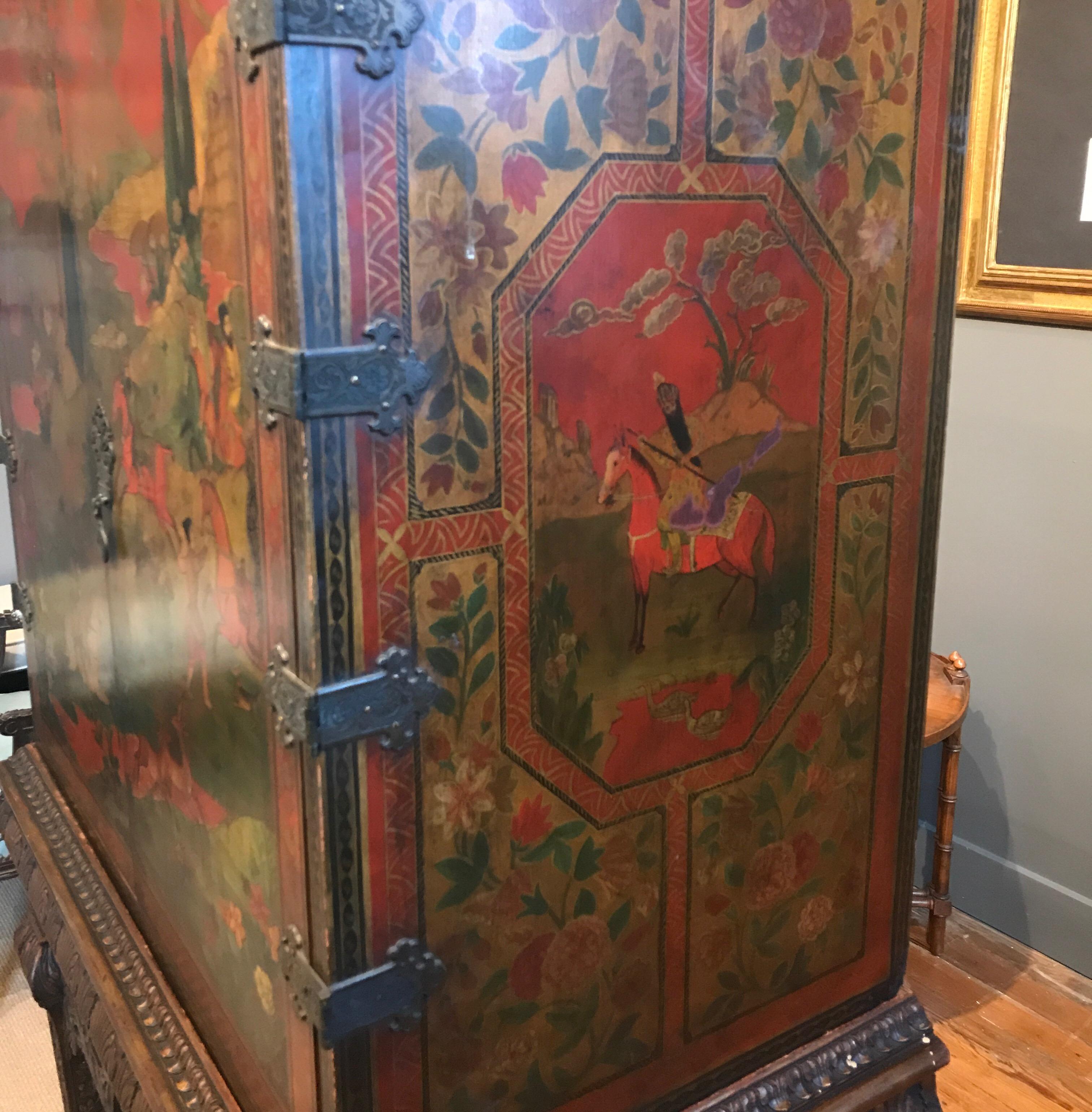 Early 20th Century English Persian Style Chinoiserie Chest on Stand Bar Cabinet